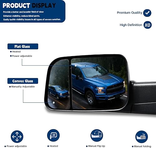 Miniatura 5 de AERDM Espejos de remolque compatibles con Dodge Ram 1500 2002-2008 para Dodge Ram 2500 3500 2003-2009 Pickup Truck Power Heated Side View Pair Set