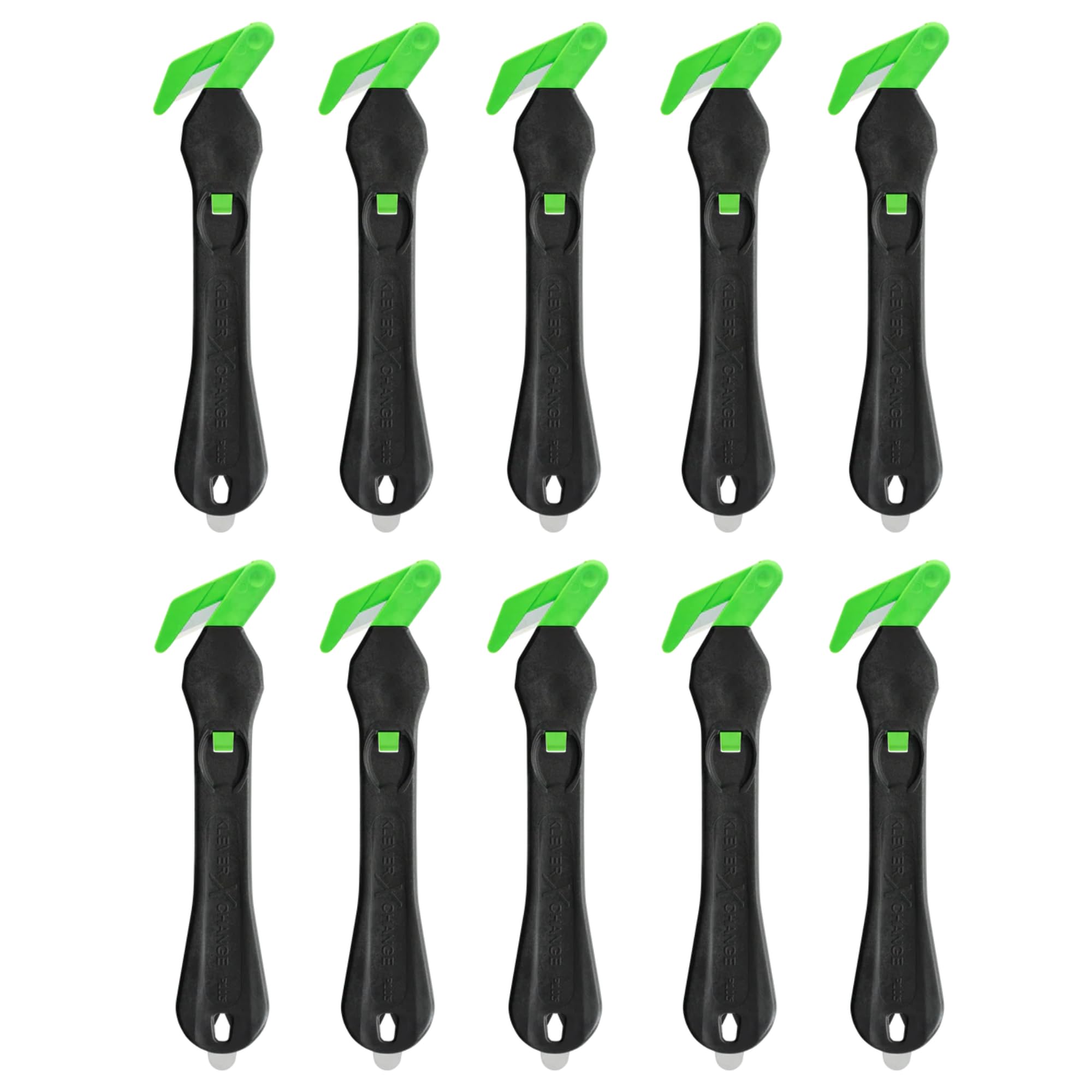 Klever - Eco Xchange30 Wide Blade Head Safety Box Cutter (Pack of 10). Perfect For Cardboard, Film, Stretch & Shrink Wrap, Plastic Banding, Tape & Zip Ties.