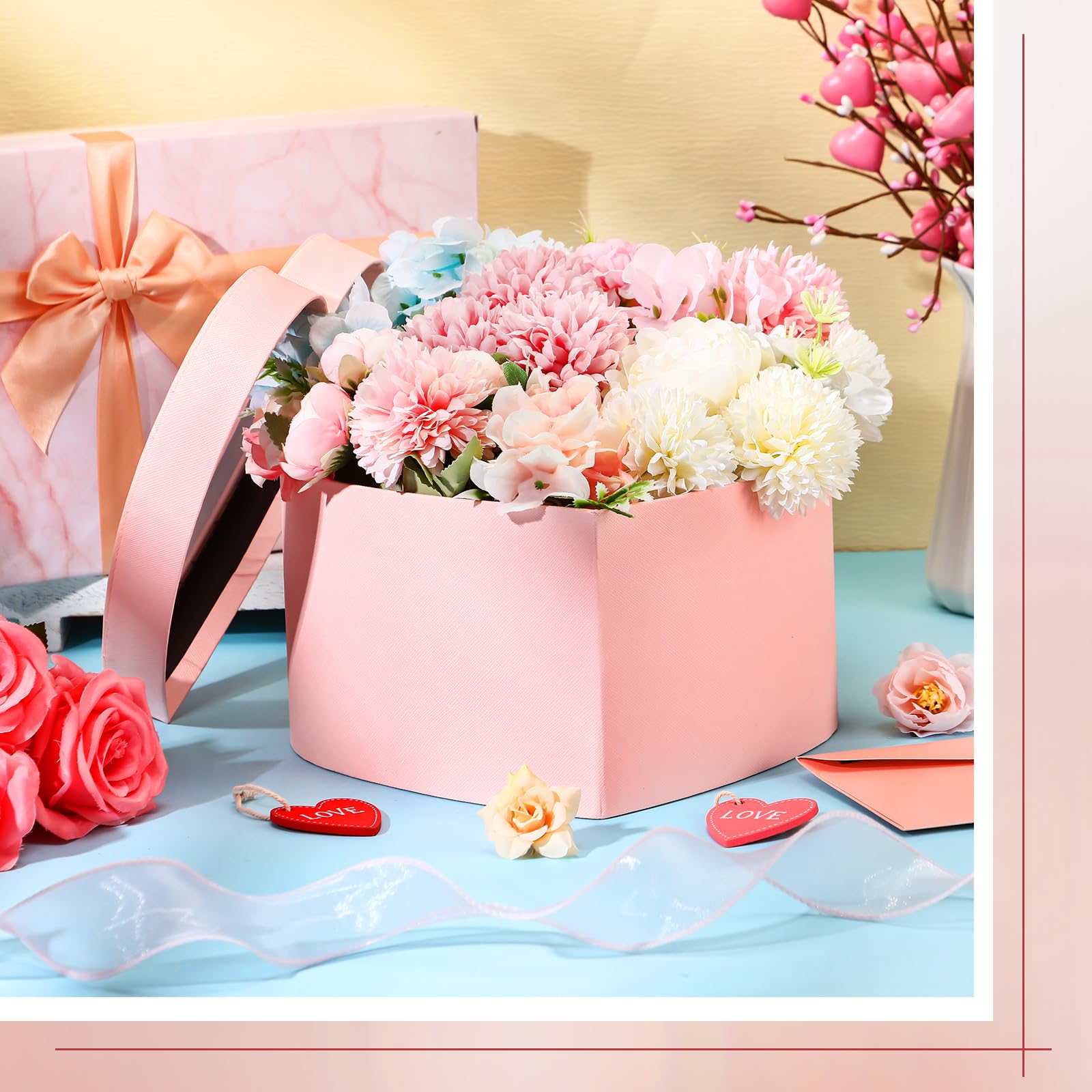 Nuenen Scatole regalo floreali a forma di cuore, con coperchio, in schiuma trasparente di cellophane trasparente, 24 x 23 x 13 cm, per San Valentino, compleanno, proposta di matrimonio, confezione