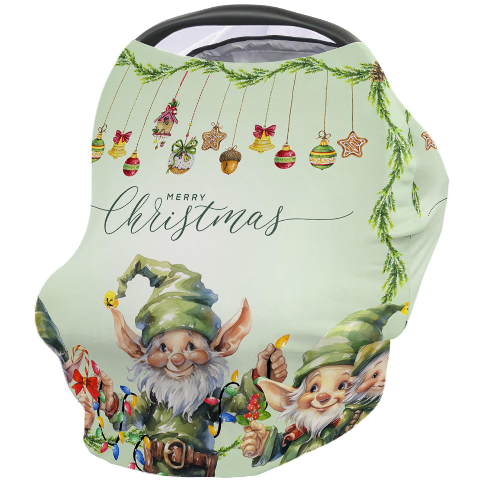 Nursing Cover for Breastfeeding Scarf, Green Christmas Elf Xmas Balls Candy House Bells Baby Car Covers Super Soft Multi Use for Canopy Shopping Cart Cover Blanket Stroller Cover