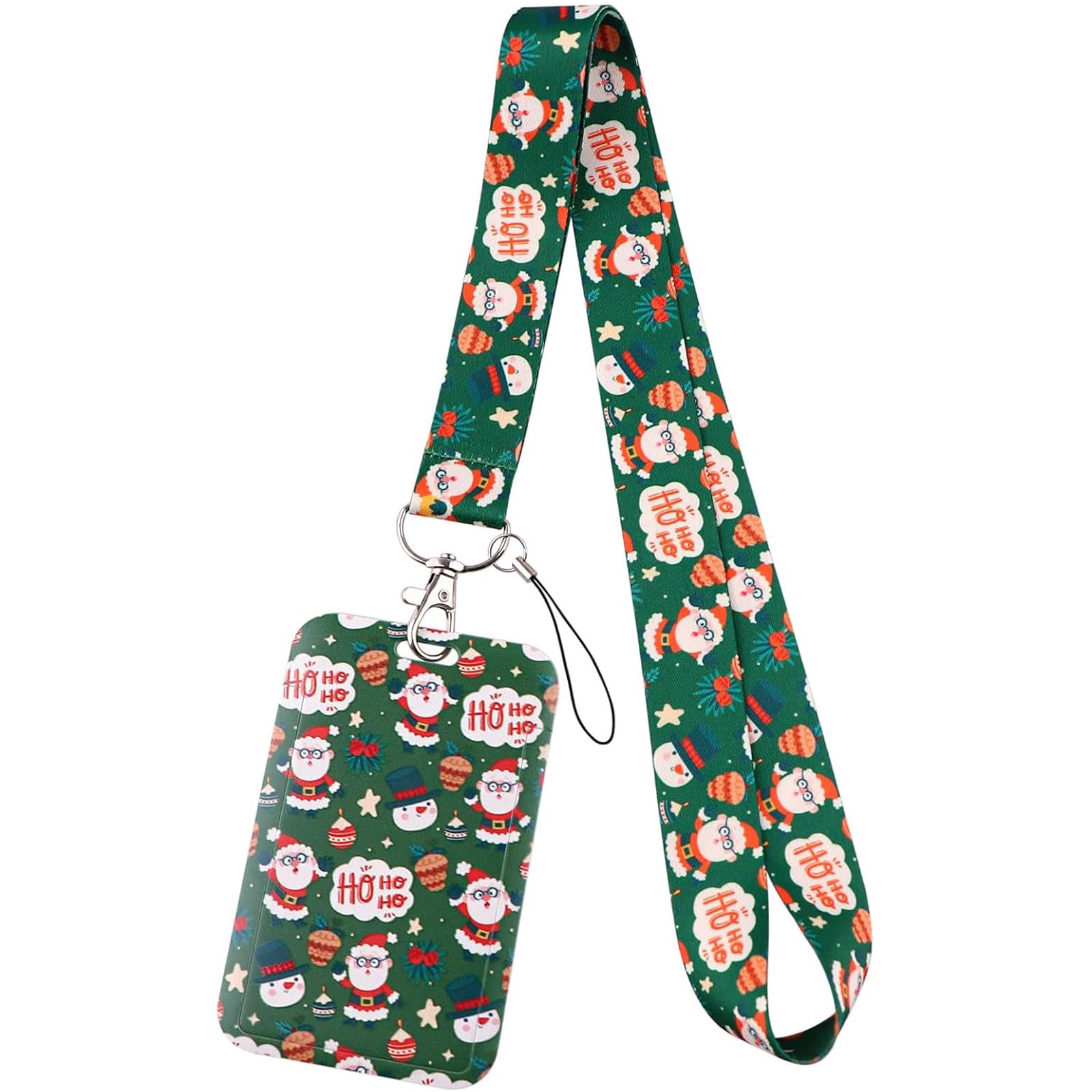 Juanooo Cute Green Christmas Key Lanyard with Card Holder for Girls Women Men Kids Kawaii ID Badge Lanyard for Keys ID Holder for Teachers Students(Santa)