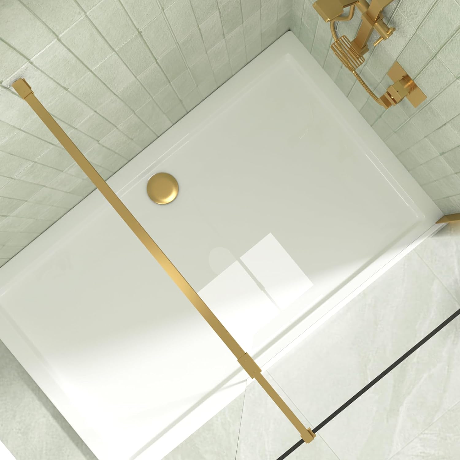 Brushed Brass 1000mm Wet Room Walk in Shower Screen with 8mm Clear Easy Clean Safety Tempered Glass Panel & Stainless Steel Support Bars Shower Enclosure Cubicle 1850mm Height