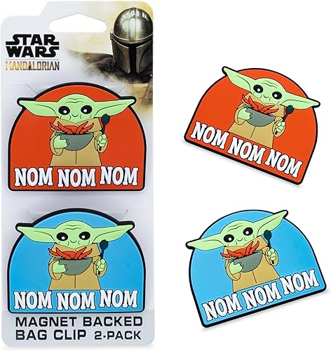 Miniatura 2 de Star Wars: The Mandalorian Grogu The Child Nom Nom Nom Clips magnéticos para chips, juego de 2 | Abrazaderas para bolsas de plástico para aperitivos