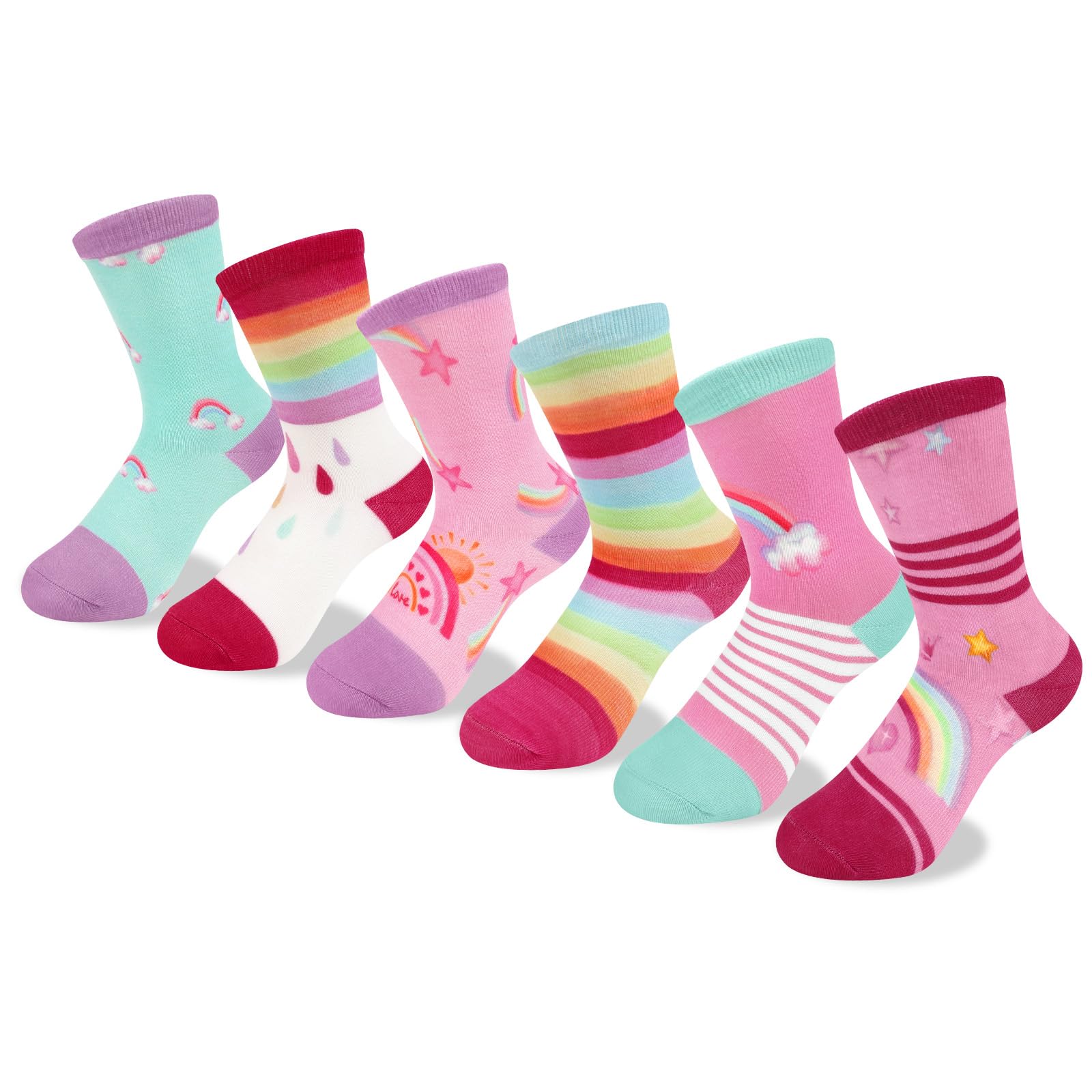 Queenshin Girls Novelty Socks Fun Crazy Funny Cute Unicorn Rainbow Cat Dog Animal Penguin Cotton Kids Crew Sock 6 Pairs