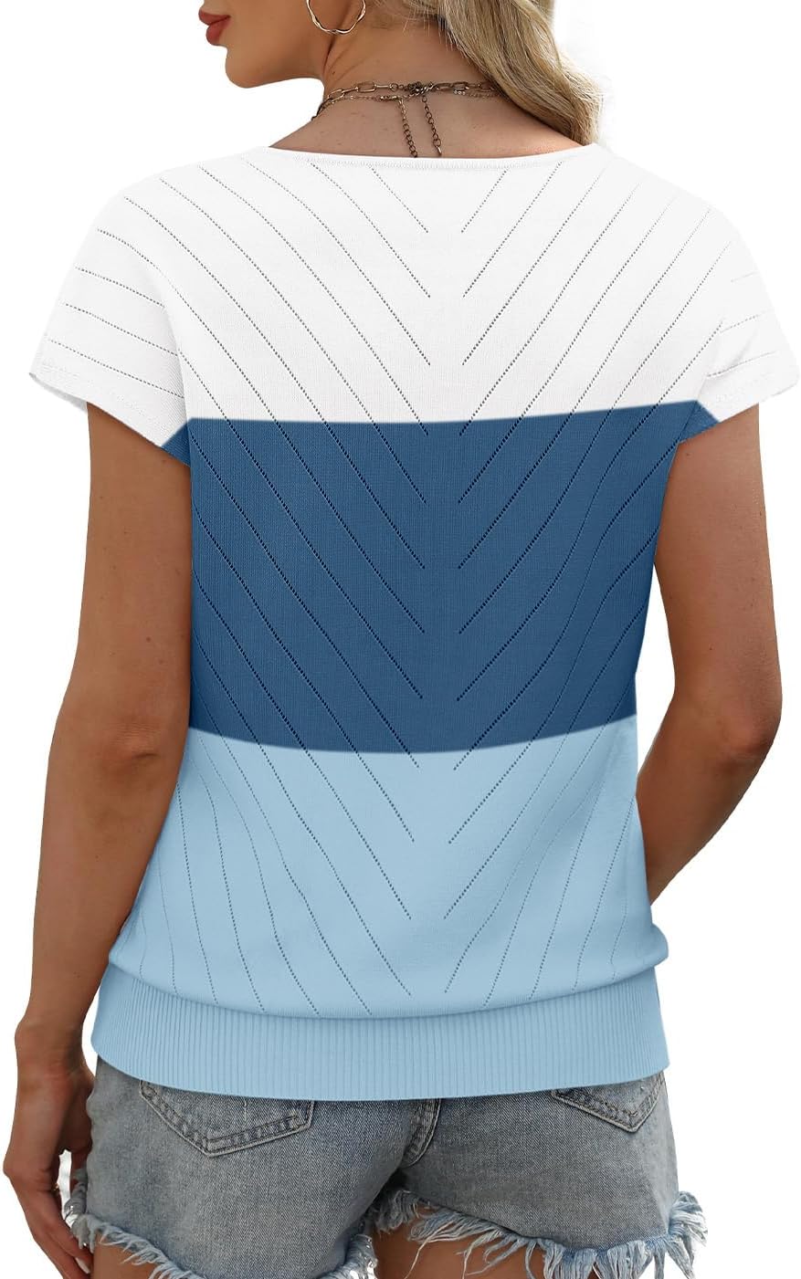 WIHOLL Short Sleeve Sweater for Women V Neck Trendy Summer Tops 2026 Beach Vacation Clothes Travel Business Casual Outfits image 5