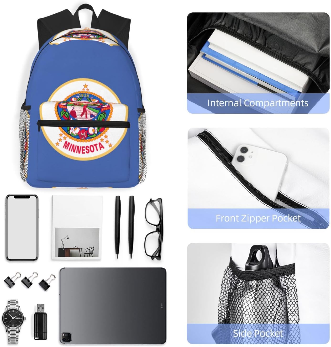 Minnesota State Flag Backpack Large Sports Bag, Best for Basketball, Soccer, Volleyball, Swim, Gym, Travel