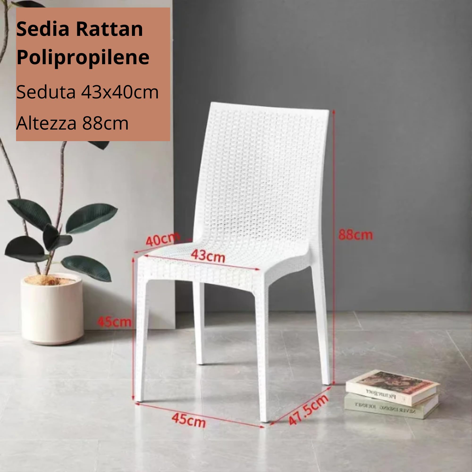 Sedie da giardino effetto rattan plastica resistente impilabili 88 cm Bianco 4