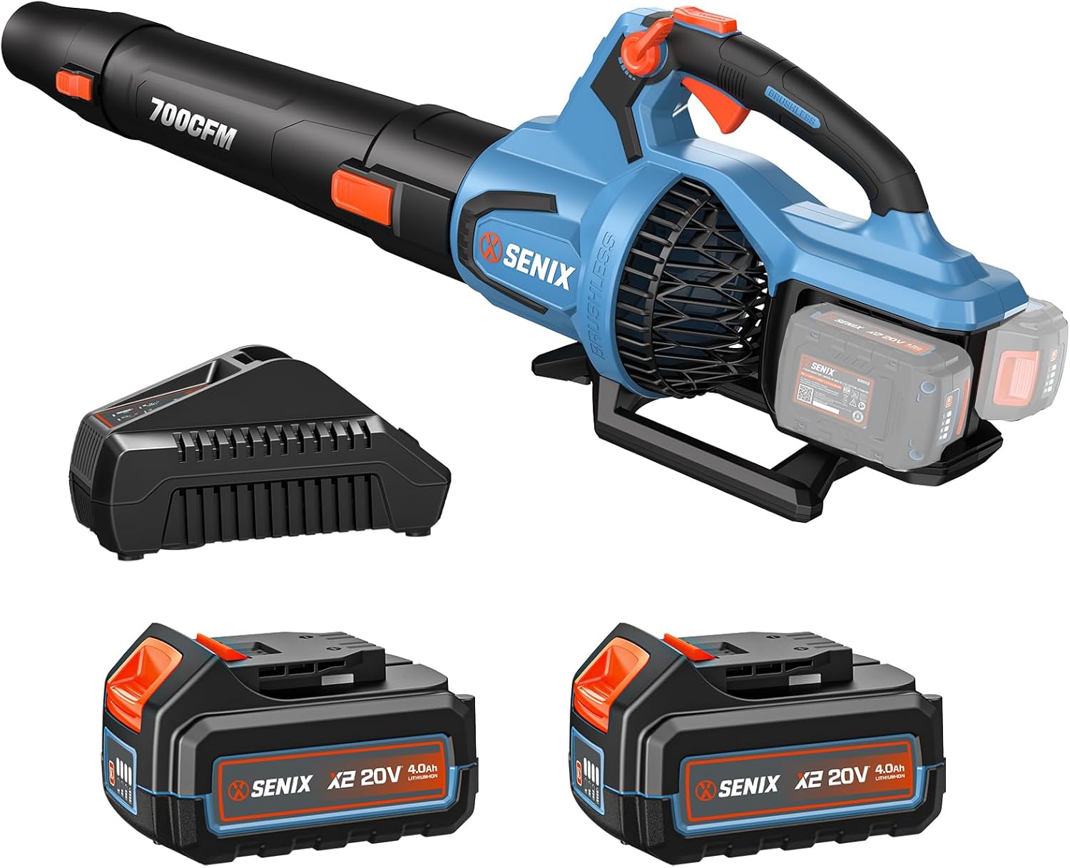 40V Cordless Leaf Blower, 700 CFM & 145 MPH for Powerful Yard Cleaning, Includes 2 x 4.0Ah Battery & Charger, Features Brushless Motor, Variable Speed and Cruise Control, Ideal for Leaf Blowing