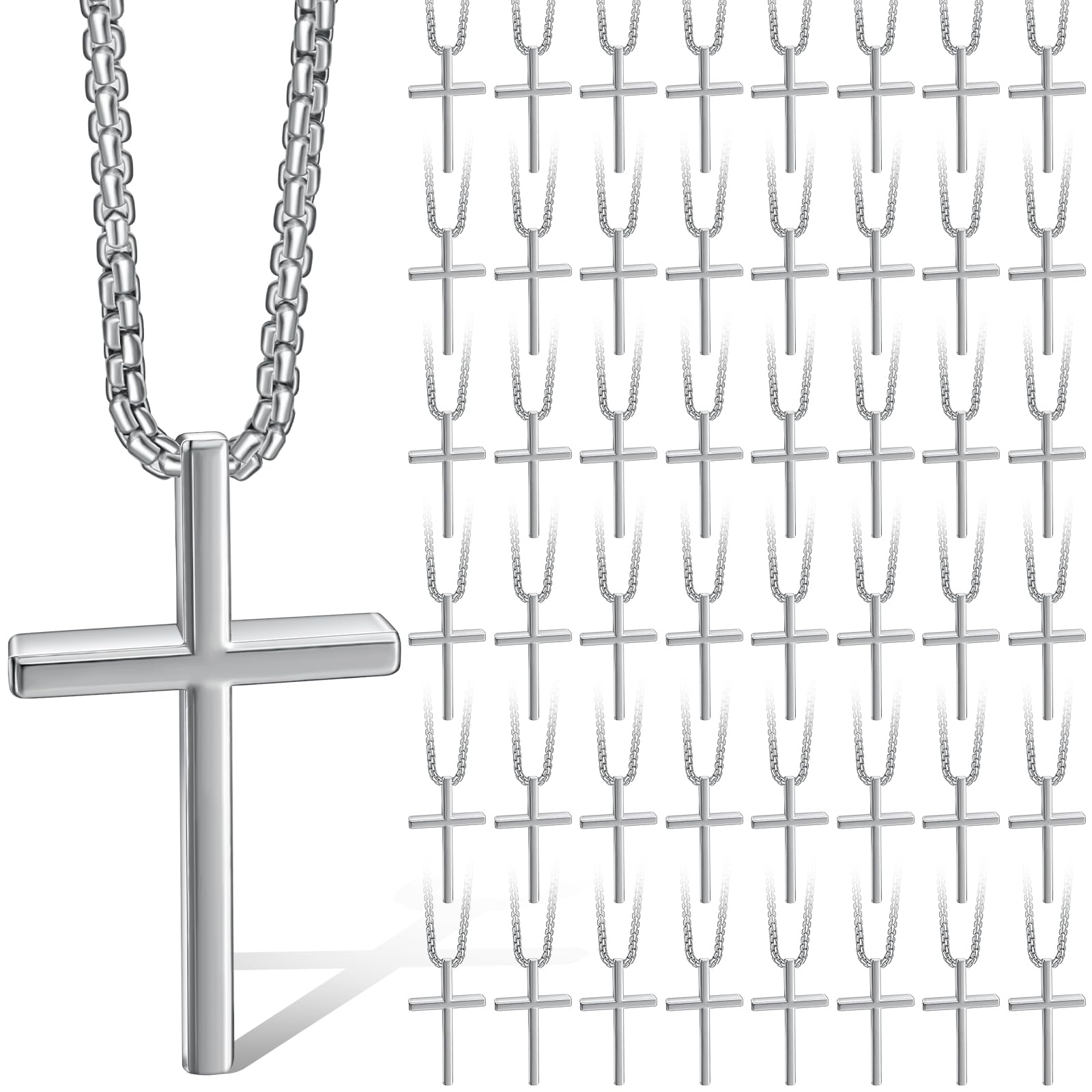 Collar de cruz de acero inoxidable a granel con colgante de cruz de plata para hombres o niños, regalo de cumpleaños, regalo cristiano, decoración diaria, fe, Acero inoxidable, Shungita