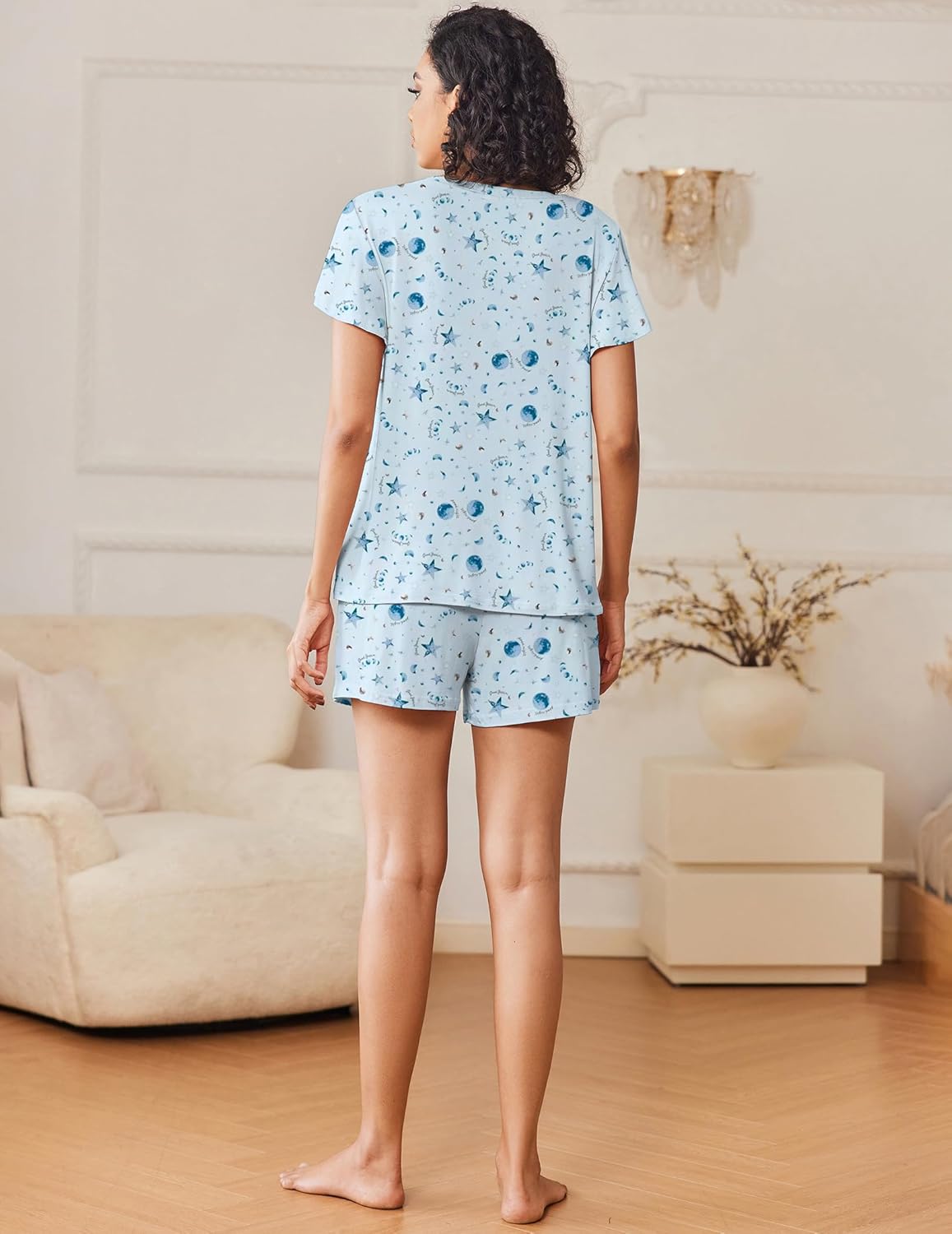 Ekouaer 2 Pack Women's Pajamas Set Soft Ruffle Sleeve Pjs Set Casual V Neck Lounge Set with Pockets - Image 3