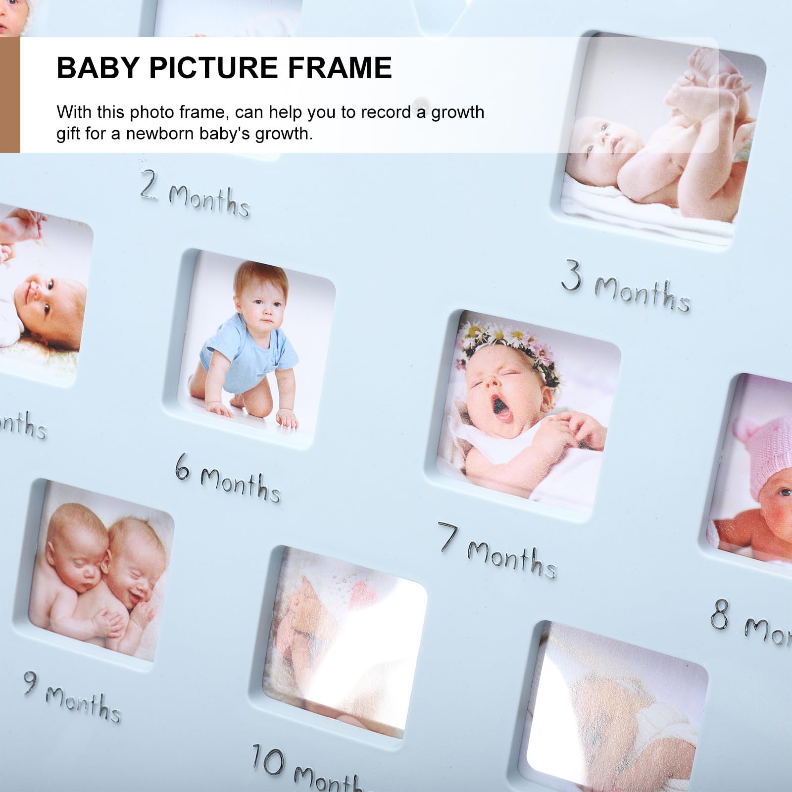 Cadre Photo de Croissance Bébé 12 Mois avec Lumière de Cœur Bleu 33,5 X 32 Cm Cadre Mural Souvenirs pour Nourrisson sans Piles Inclus