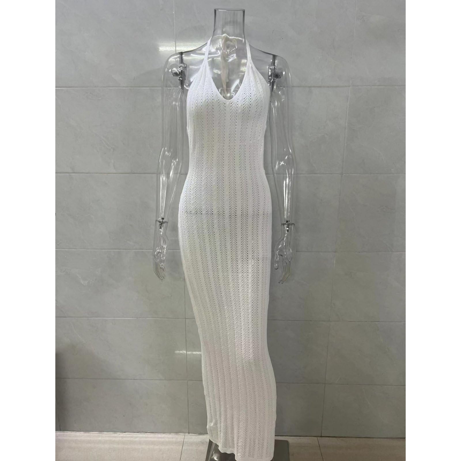 Copricostume Estivo all'Uncinetto da Donna Senza Maniche con Spalle Scoperte E Schiena Scoperta Costumi da Bagno Lunghi da Spiaggia