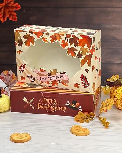 Miniatura 7 de qiqee Cajas de galletas de Acción de Gracias con ventana, 24 paquetes de 9 x 6 x 2.5 pulgadas, caja de pastelería para Acción de Gracias