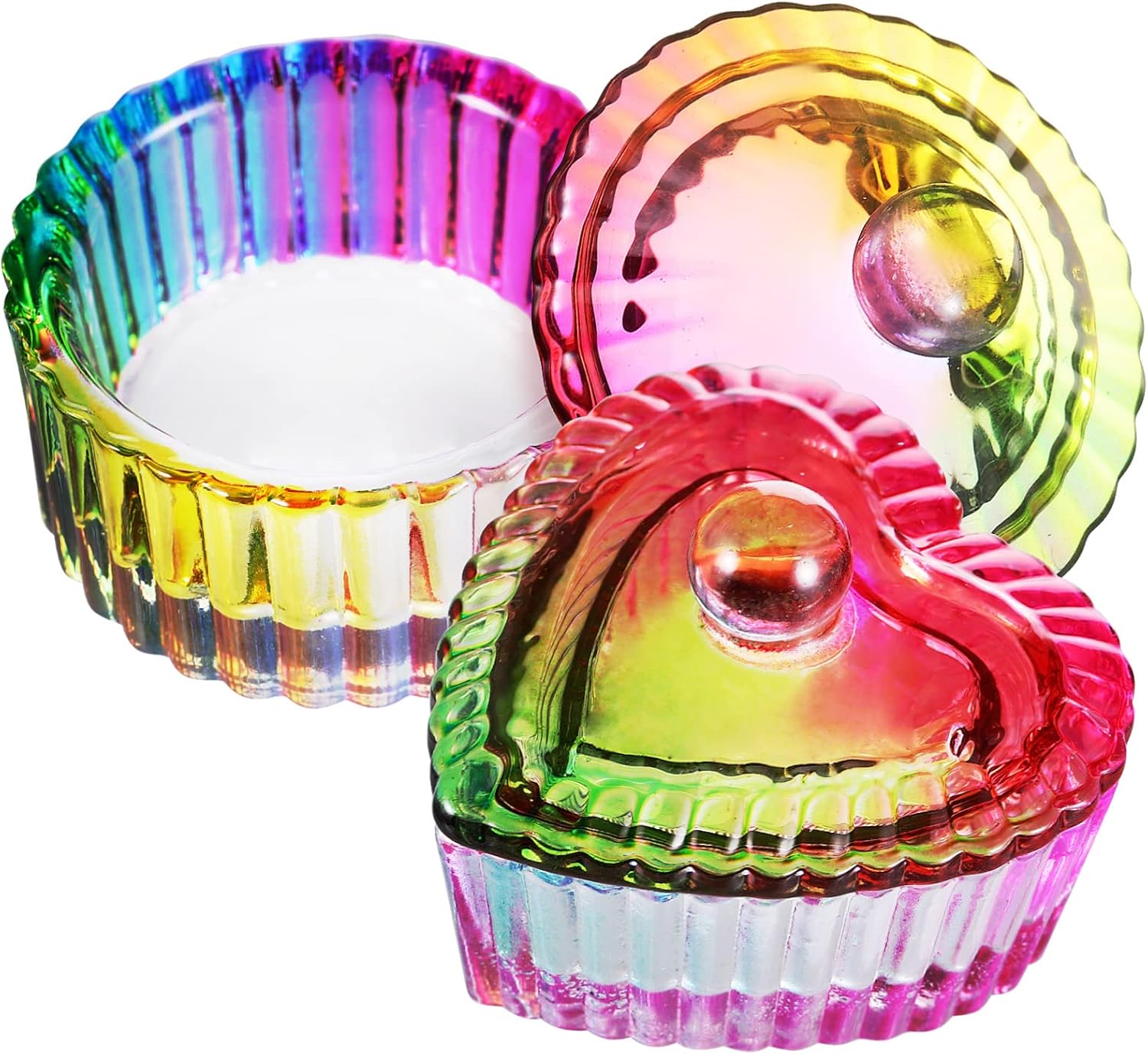2pcs Colorful Glass Dappen Dish with Lids Round Heart Shaped Storage Bowls for Acrylic Nails Nail Art Supplies Stylish Design