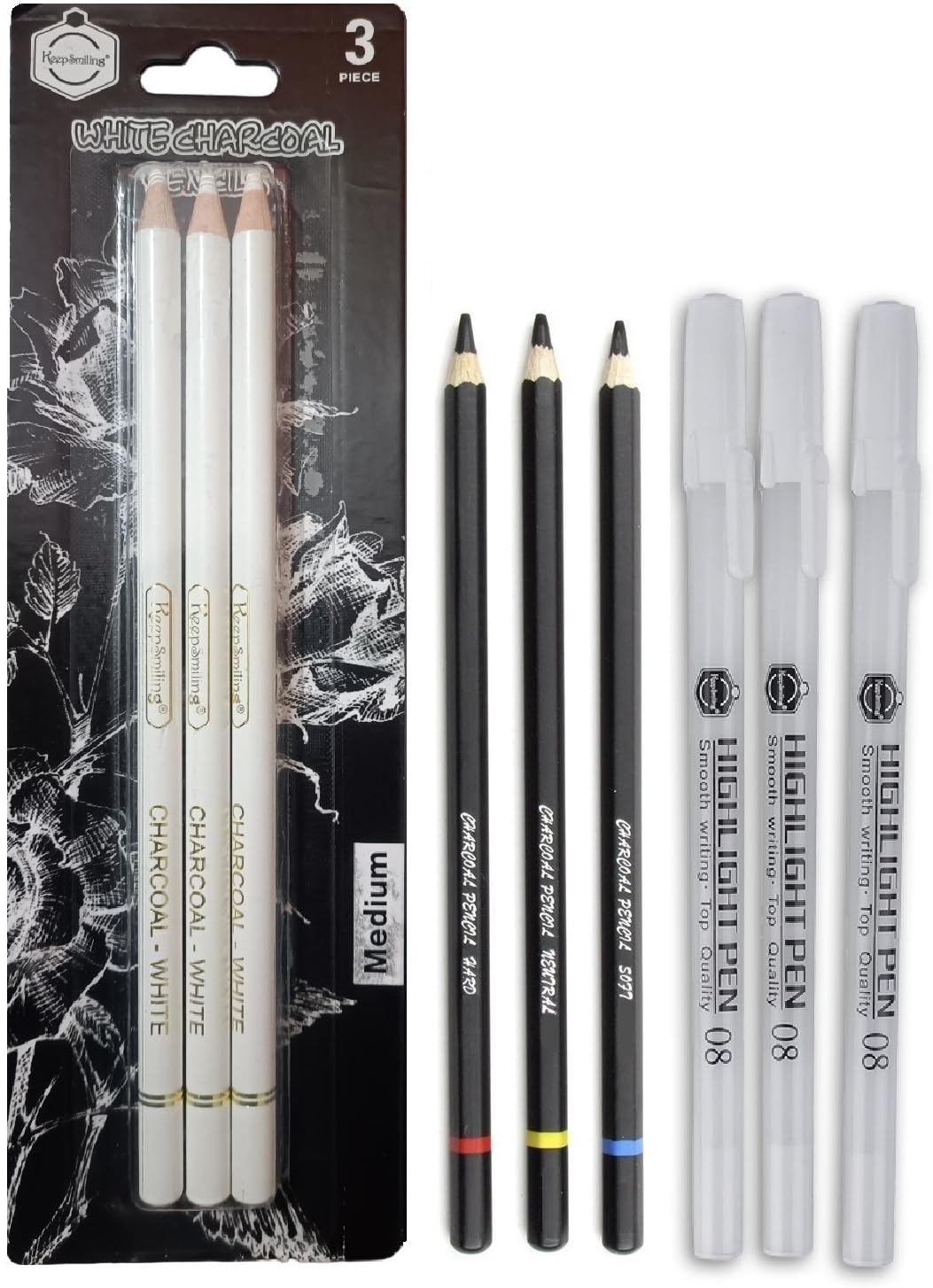 ChiggiWiggi 3 White Charcoal Pencil Medium Set for Drawing and