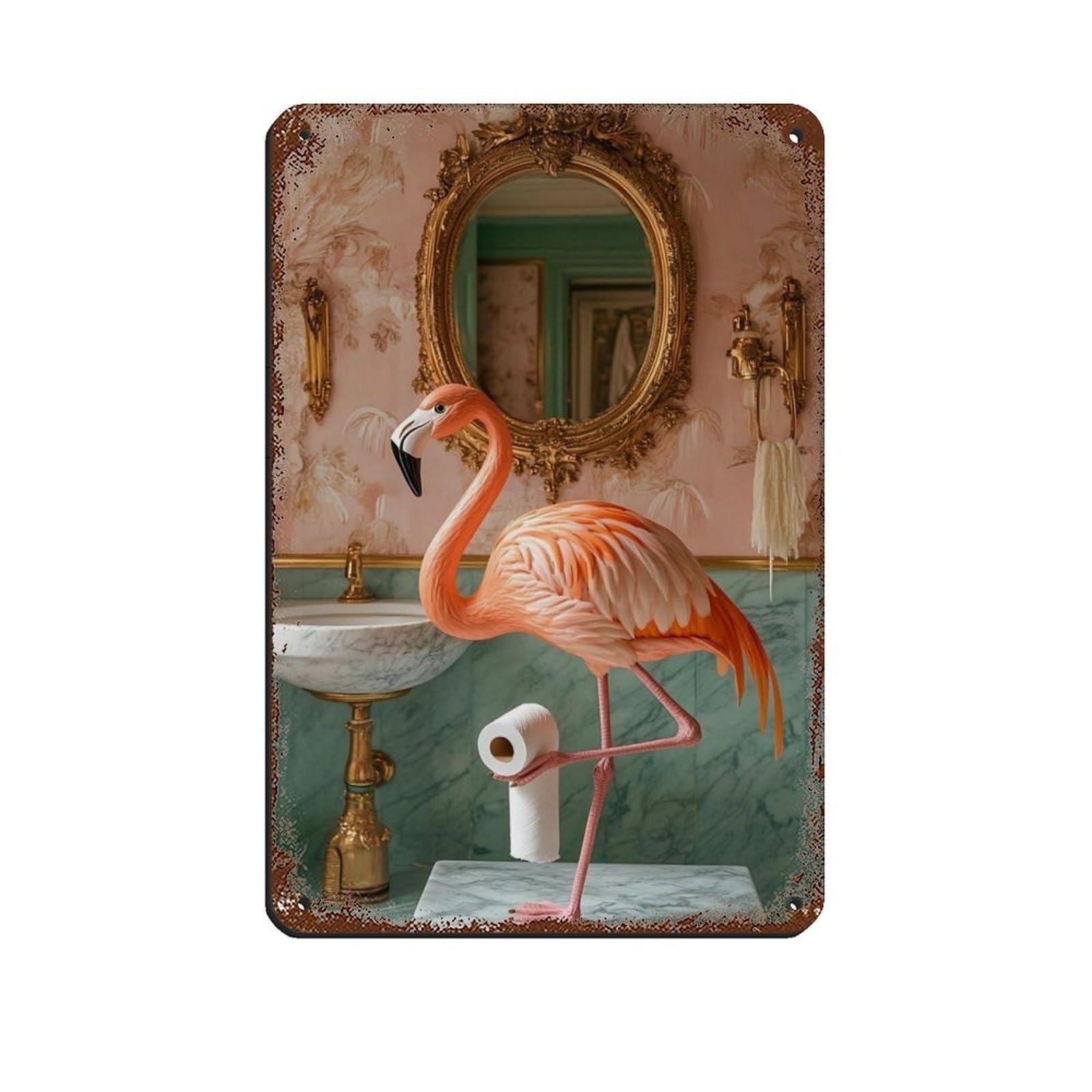 Lxwnze 20L X 30W Cm Flamingo Bathroom,Quirky Toilet Decor Tin Sign Vintage Metal Pub Club Cafe Bar Home Wall Art Decoration Poster Retro 8X12inch(20X30cm)