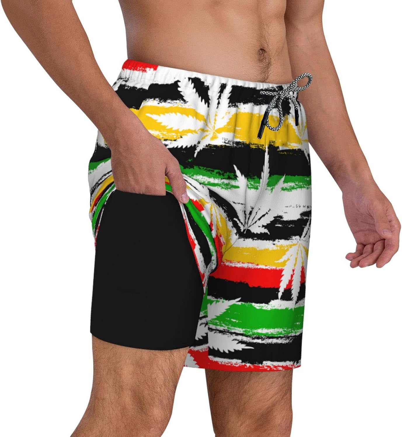feelacle Mens Swim Trunks 9 Inch Inseam Board Shorts Beach Swimwear Bathing Suit with Compression Liner and Pockets