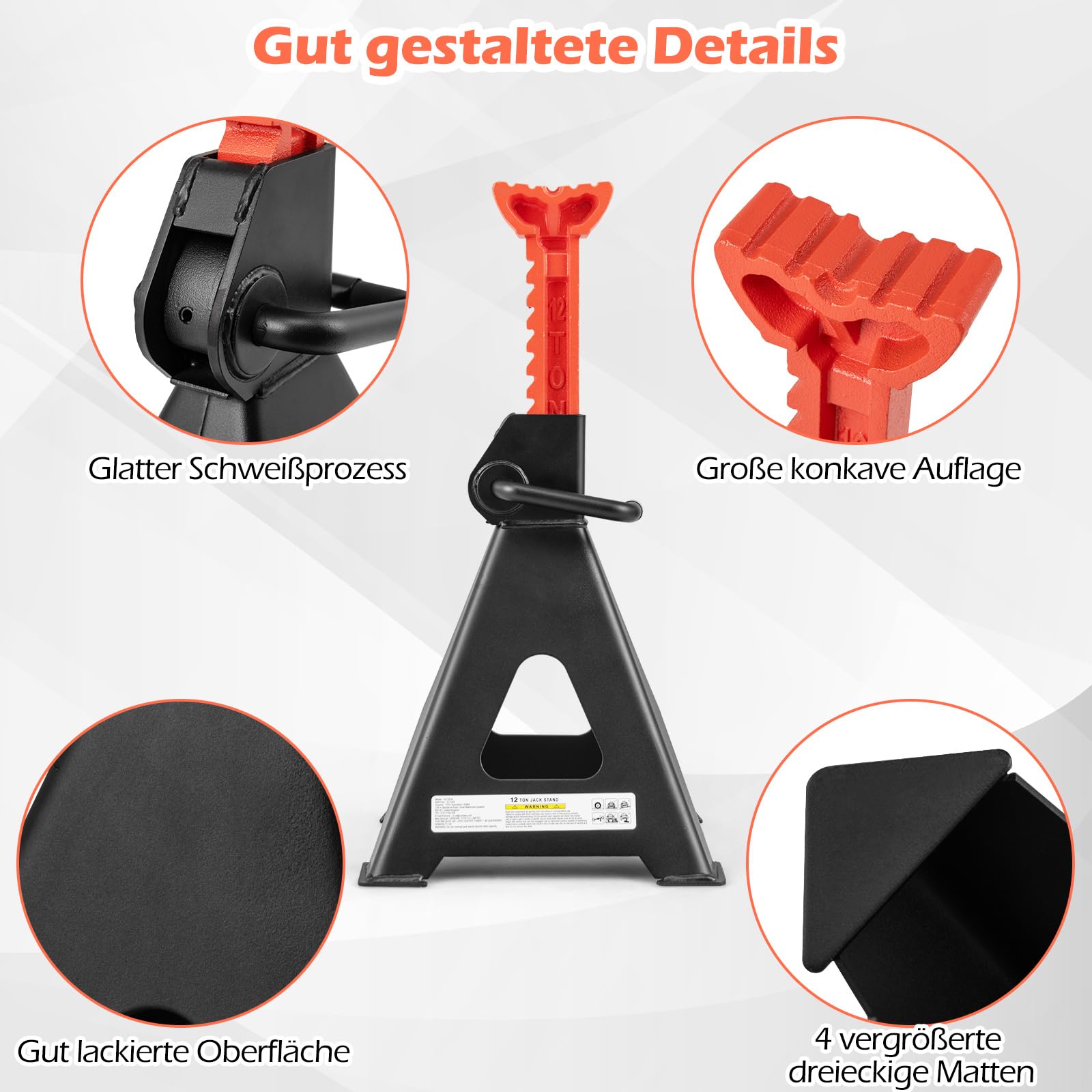GYMAX 2er Set Unterstellbock, Stützbock bis 12 t, Böcke höhenverstellbar 48-75 cm, automatische Verriegelung, Automotive Unterstellbock für Reparaturen, Wartung und Reifenwechsel