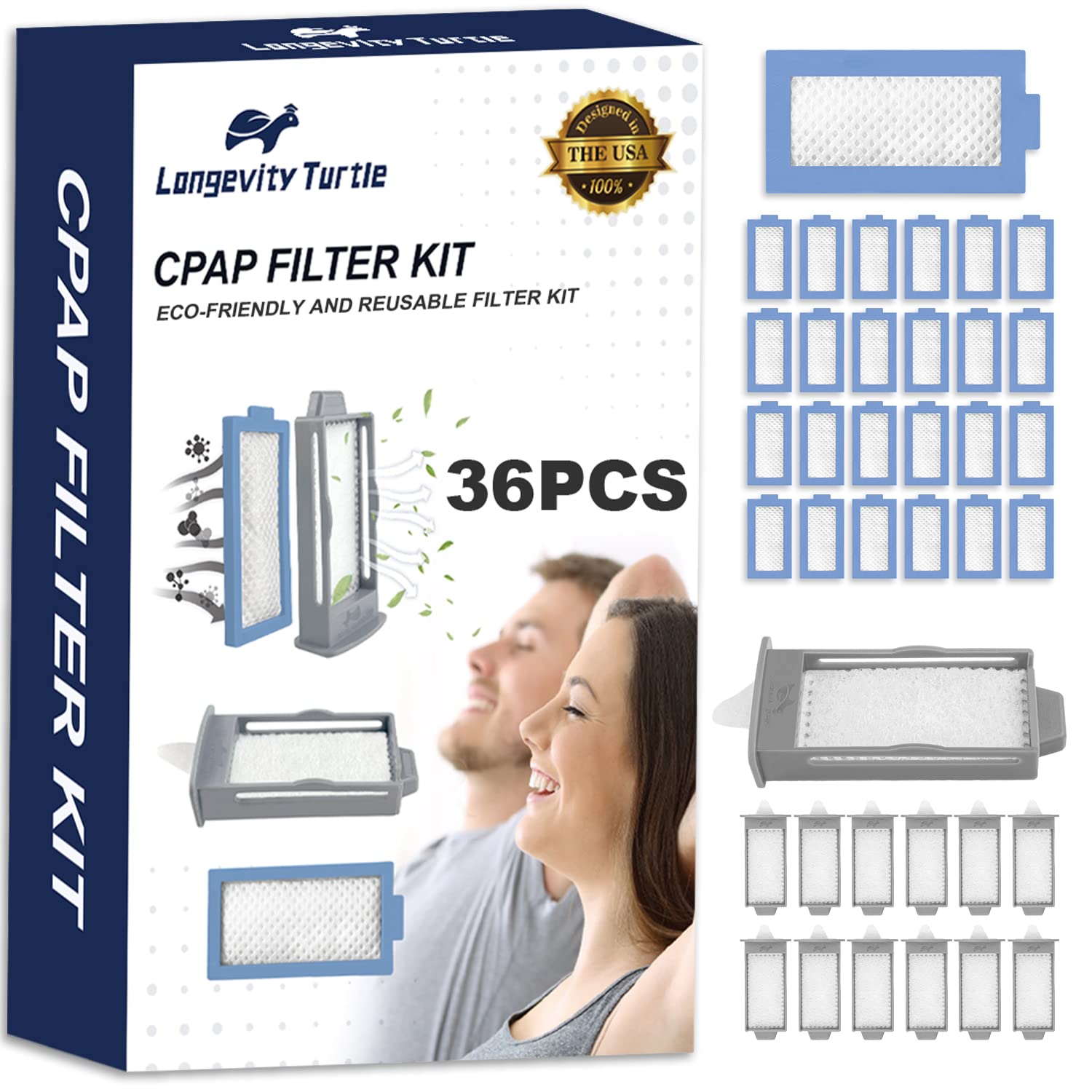 36 PCS CPAP Filters Kit Compatible with Philips Respironics DreamStation 2 Machine, Replacement Supplies Includes 12 Reusable Pollen Filter and 24 Disposable Ultra-Fine Filters