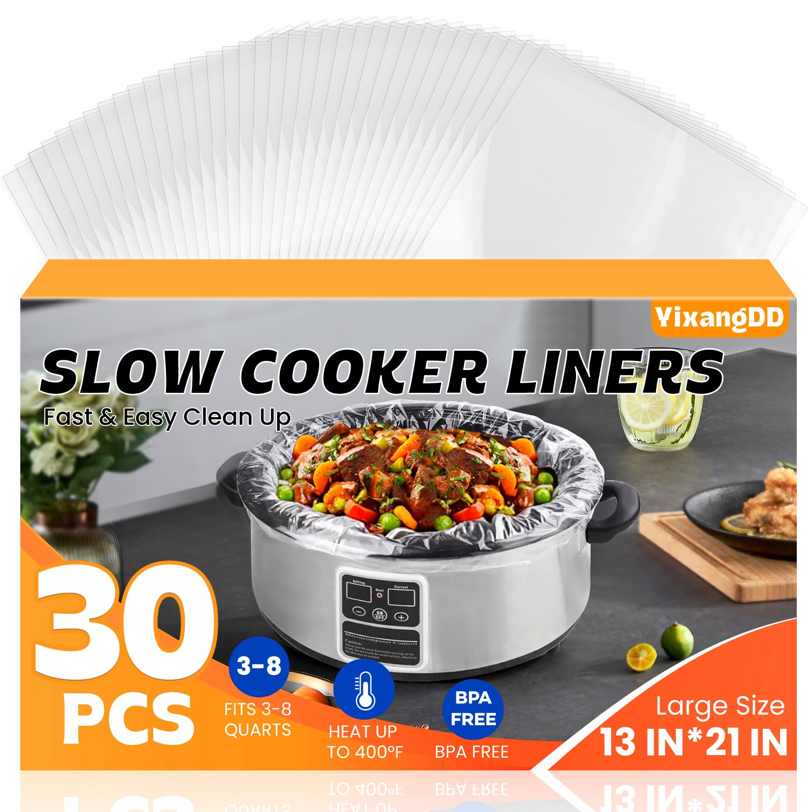30 Pack Slow Cooker Liners Large Size 13x 21 Cooking Bags Disposable Pot Liners Plastic Slow Cooker Bags