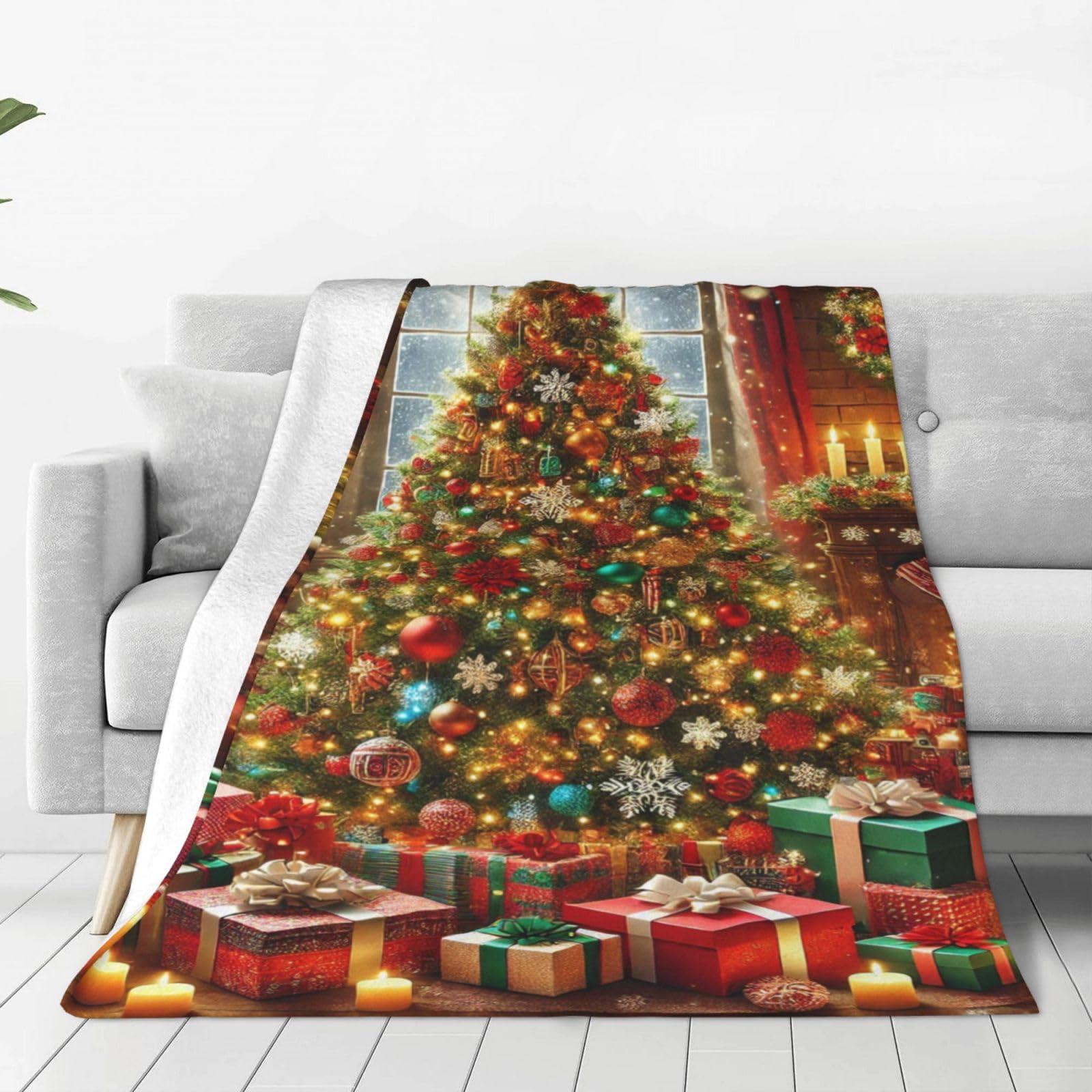 FAMEMBERPERS Christmas Tree Blanket 60"x80" Couch Sofa Bed Green red Gold Christmas Tree Throw Blanket Cozy Soft Flannel Quilt for Bedroom Living