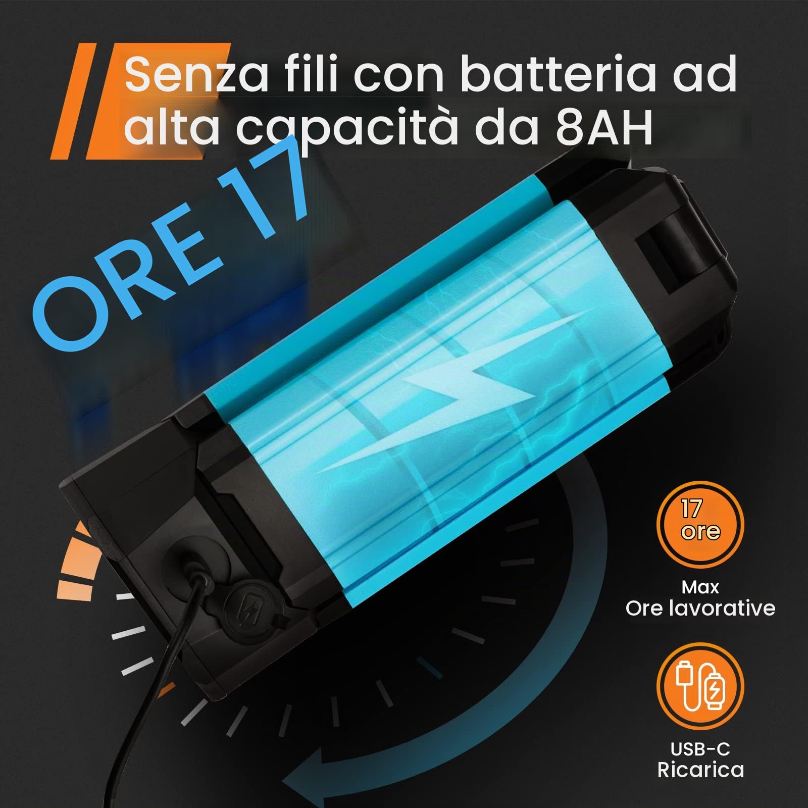 Faretto da costruzione a LED con treppiede, faro da lavoro/faro da lavoro wireless GoGonova con batteria da 8000mAh, 700/1200/2200 lumen, 4000/6500 K, treppiede telescopico da 170cm