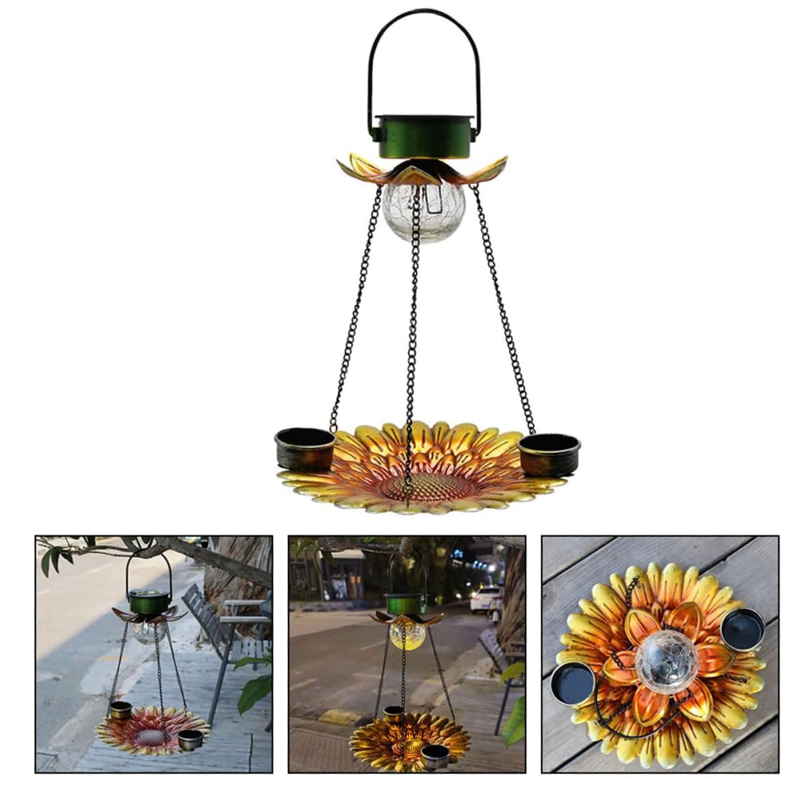 Solarbemalte Vogelfutterschalen, Vogelhäuschen für den Außenbereich, hängende Vogelfutterhäuschen aus Metall mit Wasserbecher für Garten, Hinterhof, Terrasse