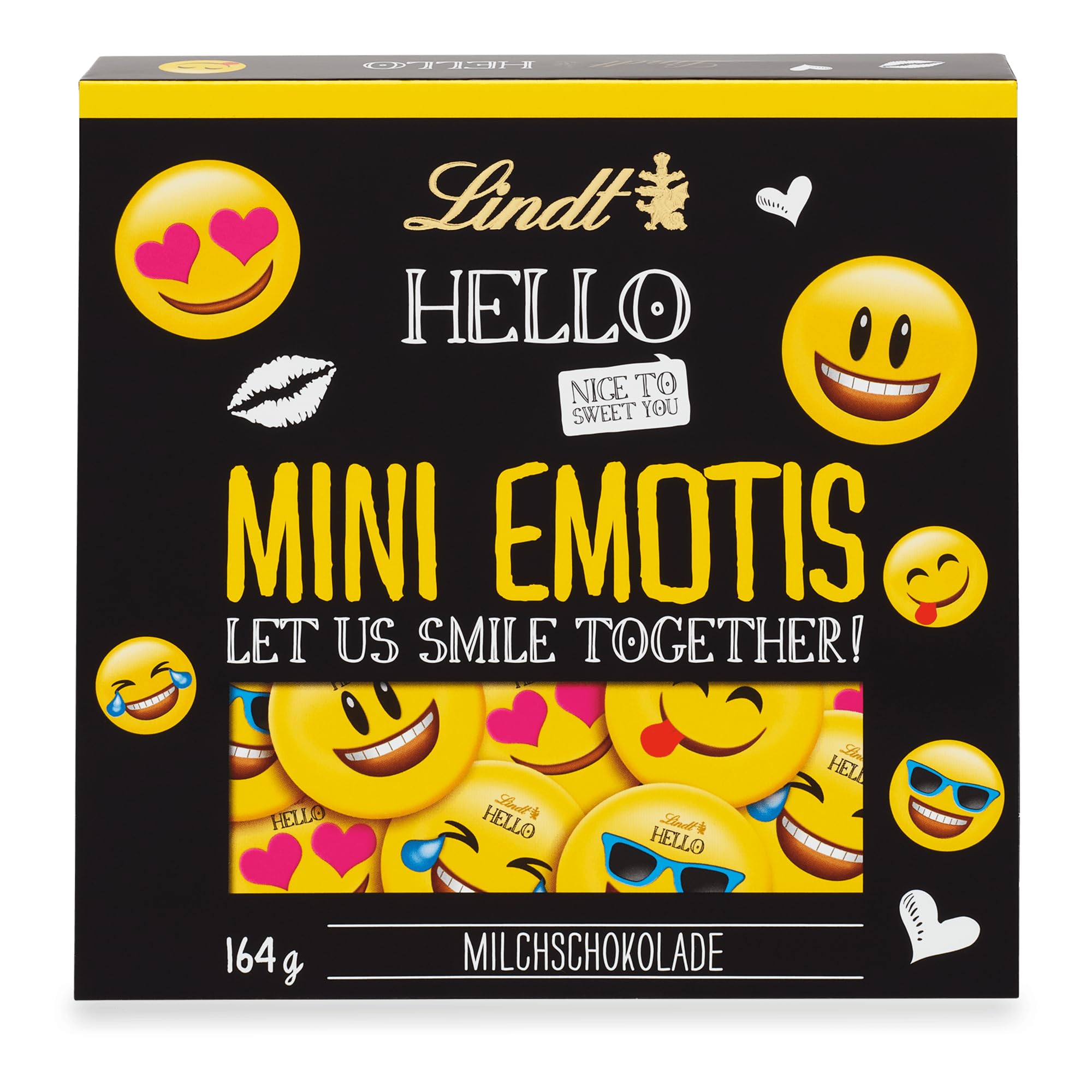 Lindt HELLO Mini Emotis Schokolade | 164 g | Ca. 27 coole Emoticons in verschiedenen Designs aus feinster Lindt Vollmilchschokolade | Schokoladengeschenk für Kinder | Zum Dekorieren