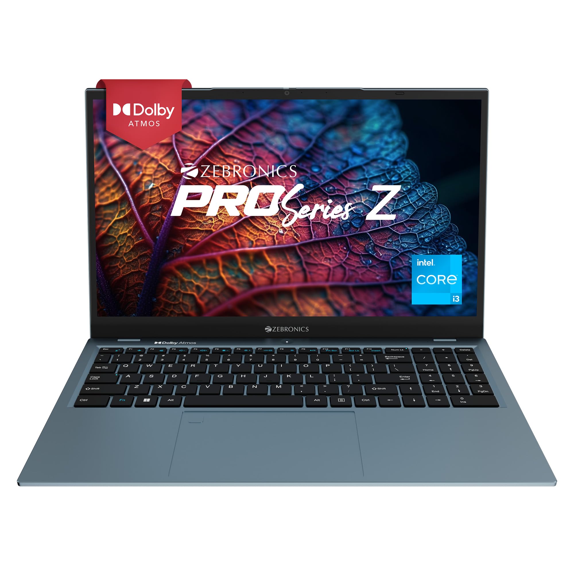 ZEBRONICS PRO Series Z NBC 3S, Intel Core 12th Gen i3 Processor 8GB RAM & 512GB SSD Laptop, 15.6 Inch (39.6CM), IPS 180° Display, Dolby Atmos, 38.5Wh Large Battery, Windows 11, Blue, 1.76 Kg