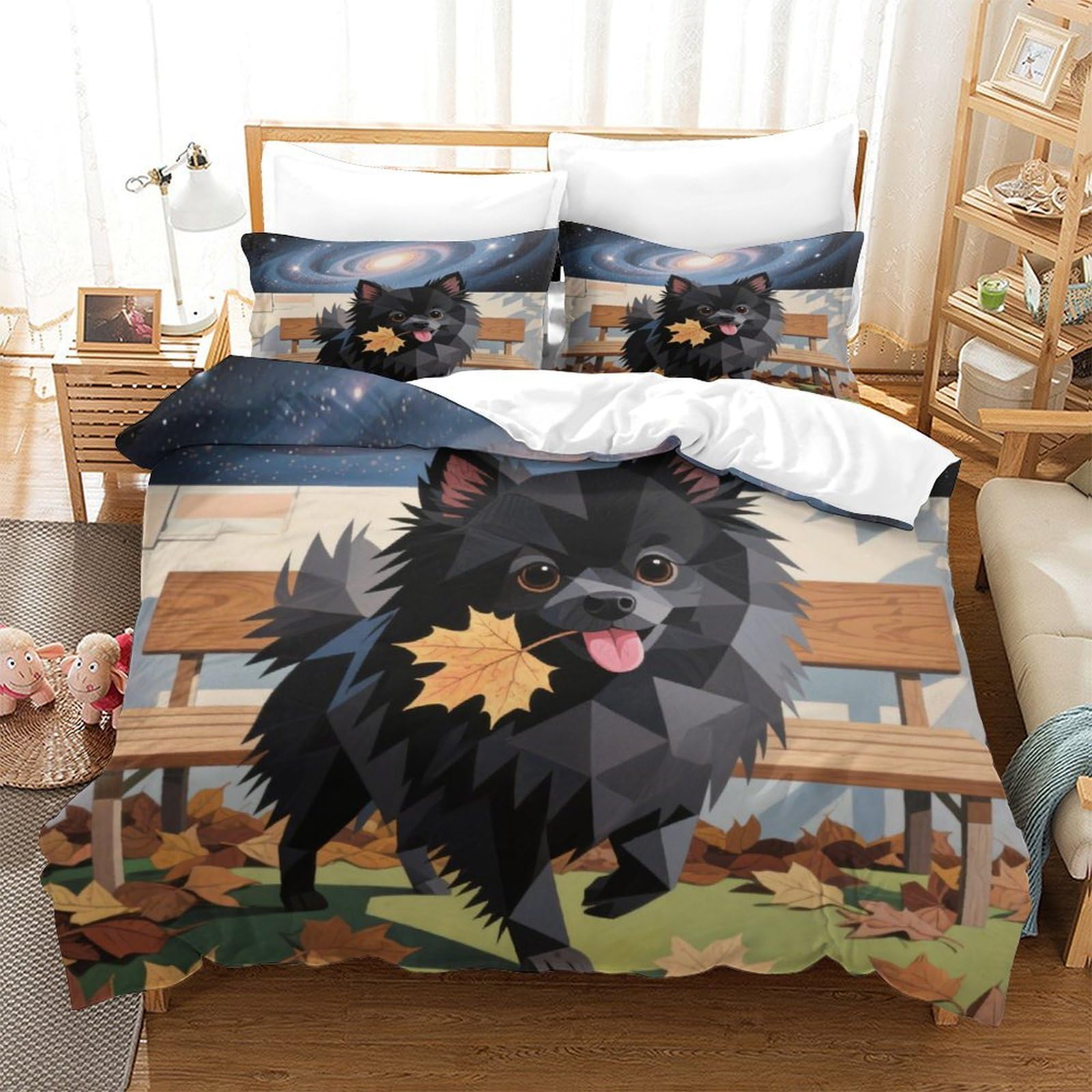Qtivarlen Style-3 Pomeranian Duvet Cover 3 Pcs With Pillowcases Bedding Microfiber With Zipper Closure Ultrasoft Stylish Comforter Double（200X200cm）