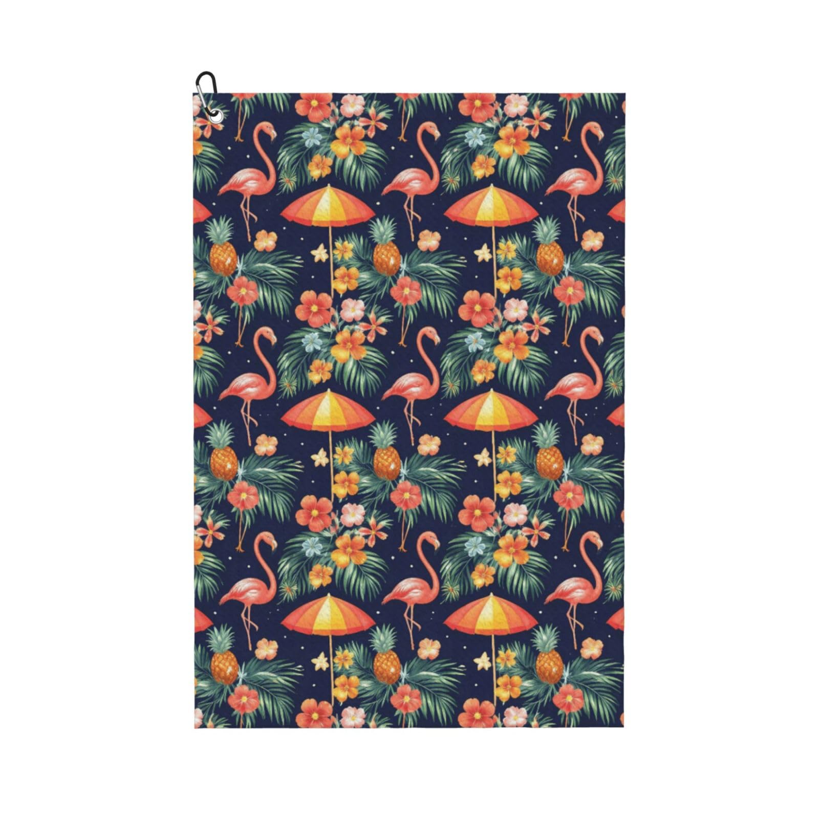Oudrspo Tropical Flower and Flamingo Multi-Functional Golf Towel | Absorbent Quick Drying 16x24in