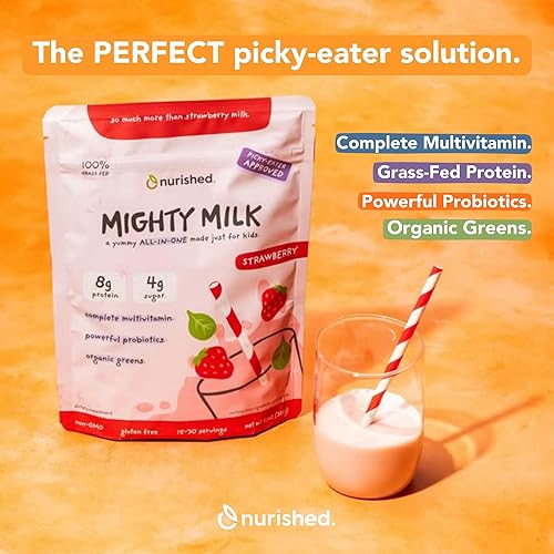 Miniatura 3 de Mighty Strawberry Milk - Proteína diaria todo en uno para niños en polvo y multivitamínico potenciado con 2 mil millones de probióticos y espinacas