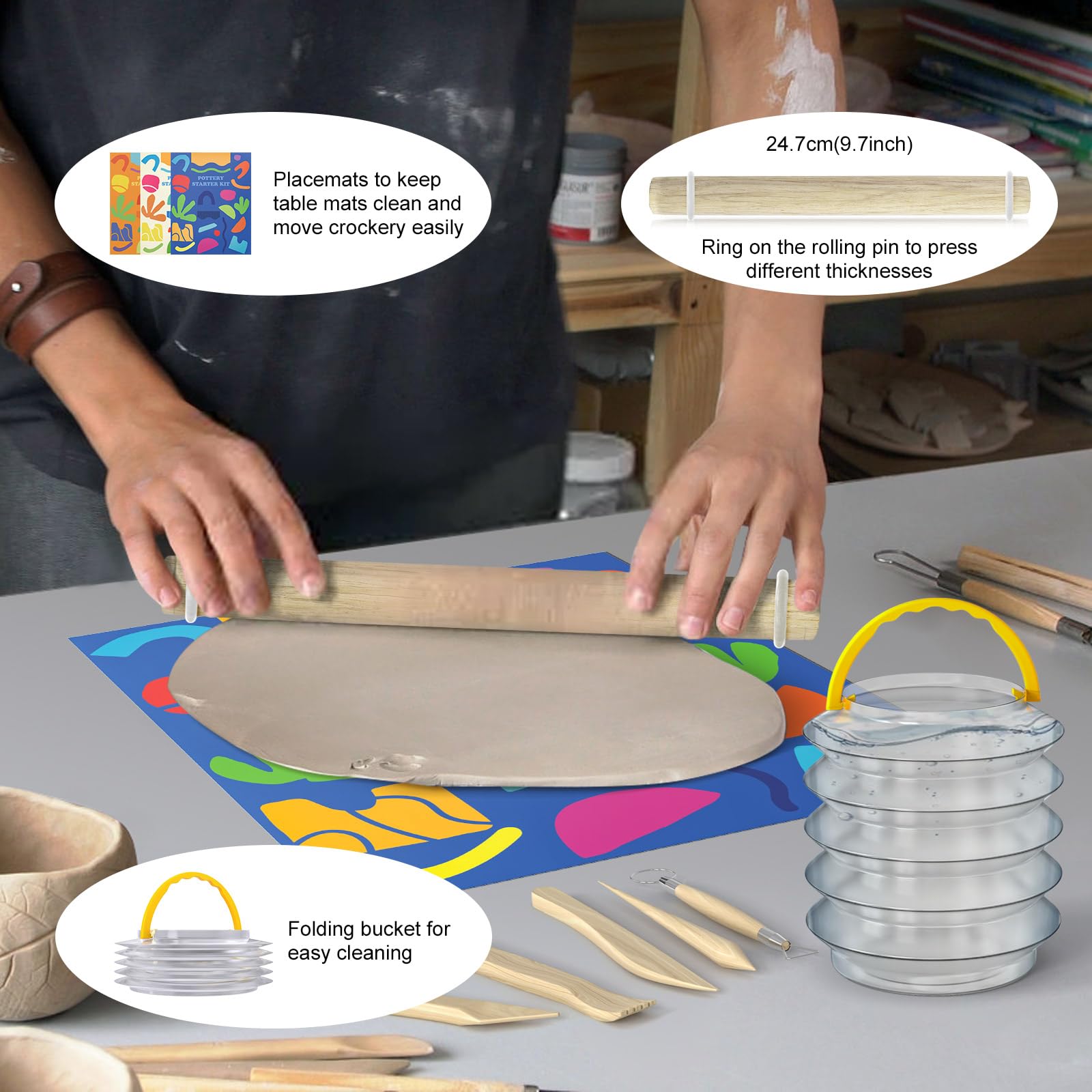 Roaxkois set fai da te adulti | Set creativo per adulti e bambini | Contiene set di strumenti per scolpire, istruzioni, argilla secca e colori | Set per l'artigianato adulti