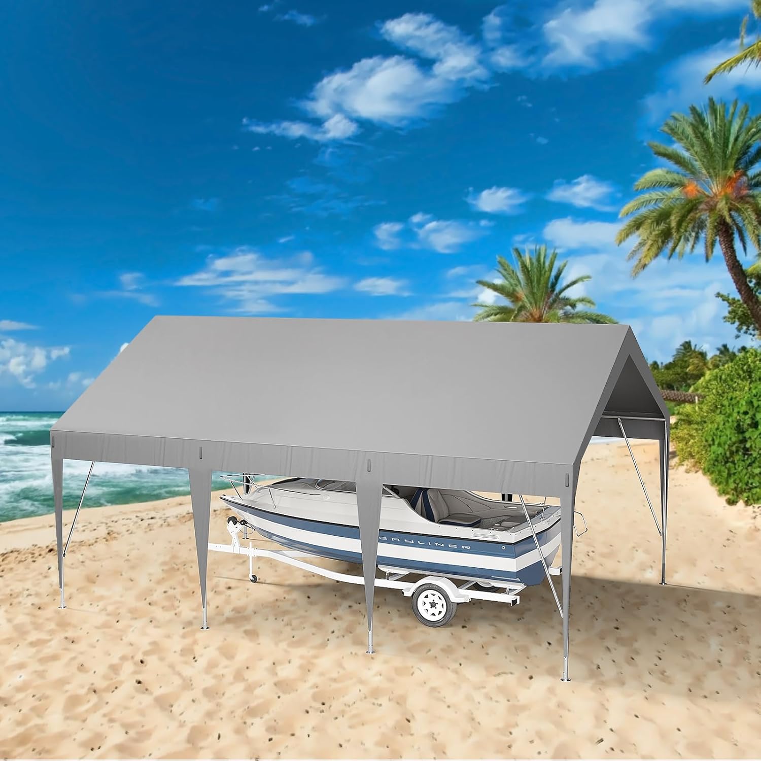 Heavy Duty Carport 13x20 Portable Garage Car Canopy Waterproof Uv Protected Outdoor Storage Shed for Cars Boats, Gray Heavy Duty Carport 13x20 Portable Garage Car Canopy Waterproof Uv Protected Outdoor Storage Shed for Cars Boats, Gray