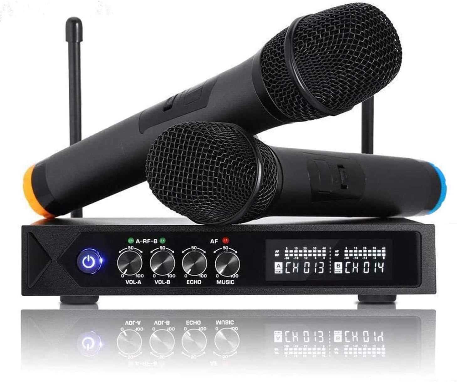 Karaoke Wireless Microphone System Bluetooth 4.1 Mic, S9 UHF Cordless Microphone Dual Channel Handheld Microphones Professional with LCD Display for Family Party, Church, Metting, Singing