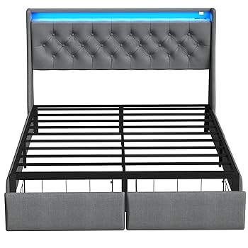 Amazon.com: Queen Bed Frame with Headboard and 2 Storage