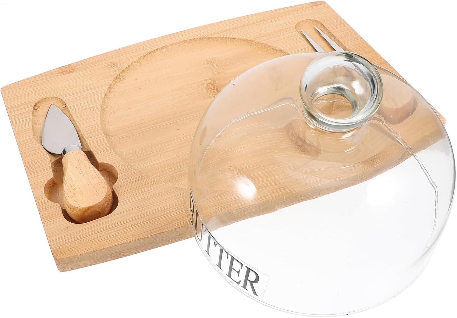 Butter Dish with Lid and Dual Spatulas Airtight Wood Butter Tray for Kitchen and Refrigerator Container with Cheese Box Function