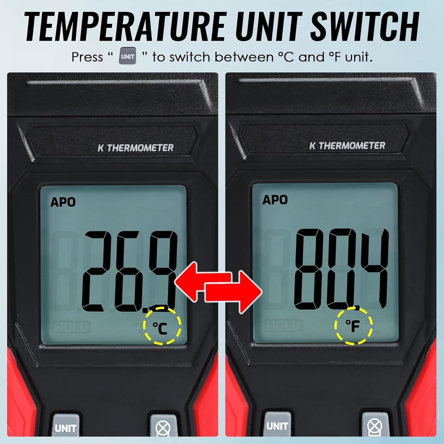 Termometro Digitale a Termocoppia Tipo K -328°F ~ 2501°F con Display LCD Retroilluminato Max/Min per HVAC