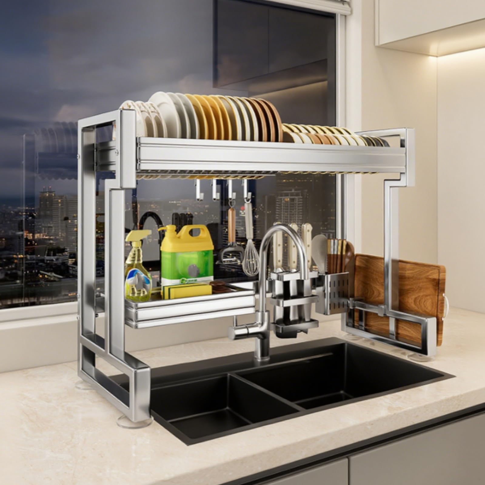 Scolapiatti multifunzione in acciaio inox sopra il lavello(1,85cm/33.5in)