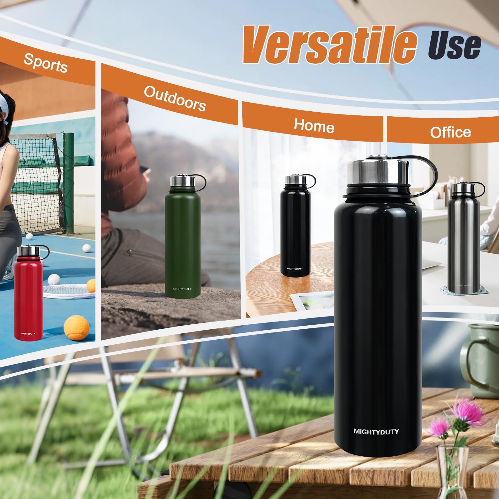 Thermos da 1,5 l, in acciaio inox, per 6-24 ore, caldo e rinfrescante, grande capacità, a prova di perdite, per caffè e tè, per attività all'aperto, sport, scuola, ufficio (nero)