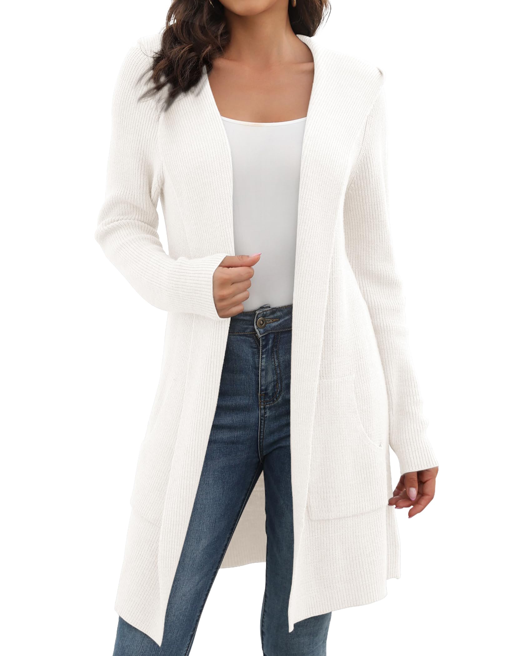 JUOIANTANG Cardigan long en tricot chaud pour femme Taille S à 3XL | Manches longues, gros, uni, automne et hiver, cardigan pour femme