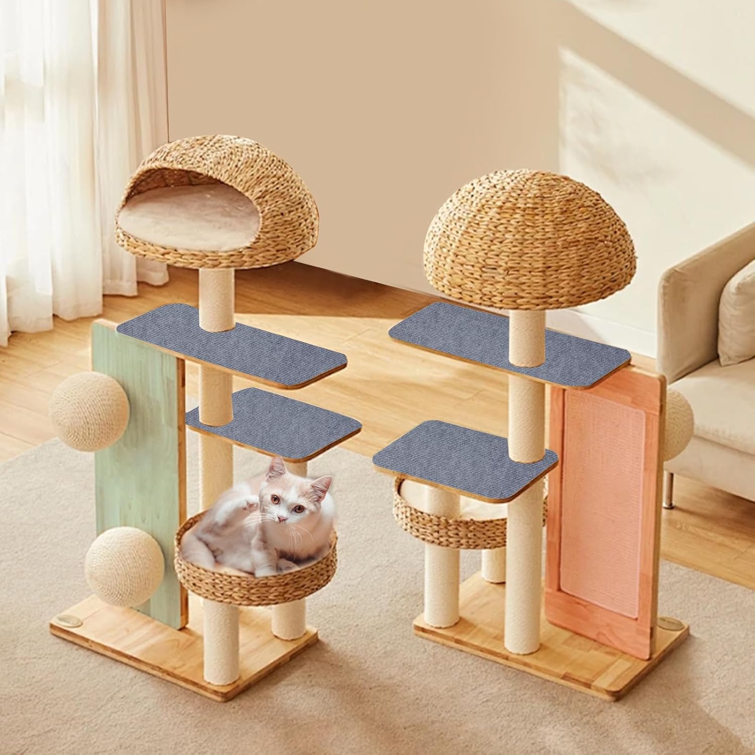 review Cat Scratching Post Carpet Covered Self-Adhesive Cat Tree Shelves Replacement Parts Mat Cat Scratcher for Cat Tree Shelf Shelves Couch Furniture DIY Protector(Light Grey, 11.8x40inches)