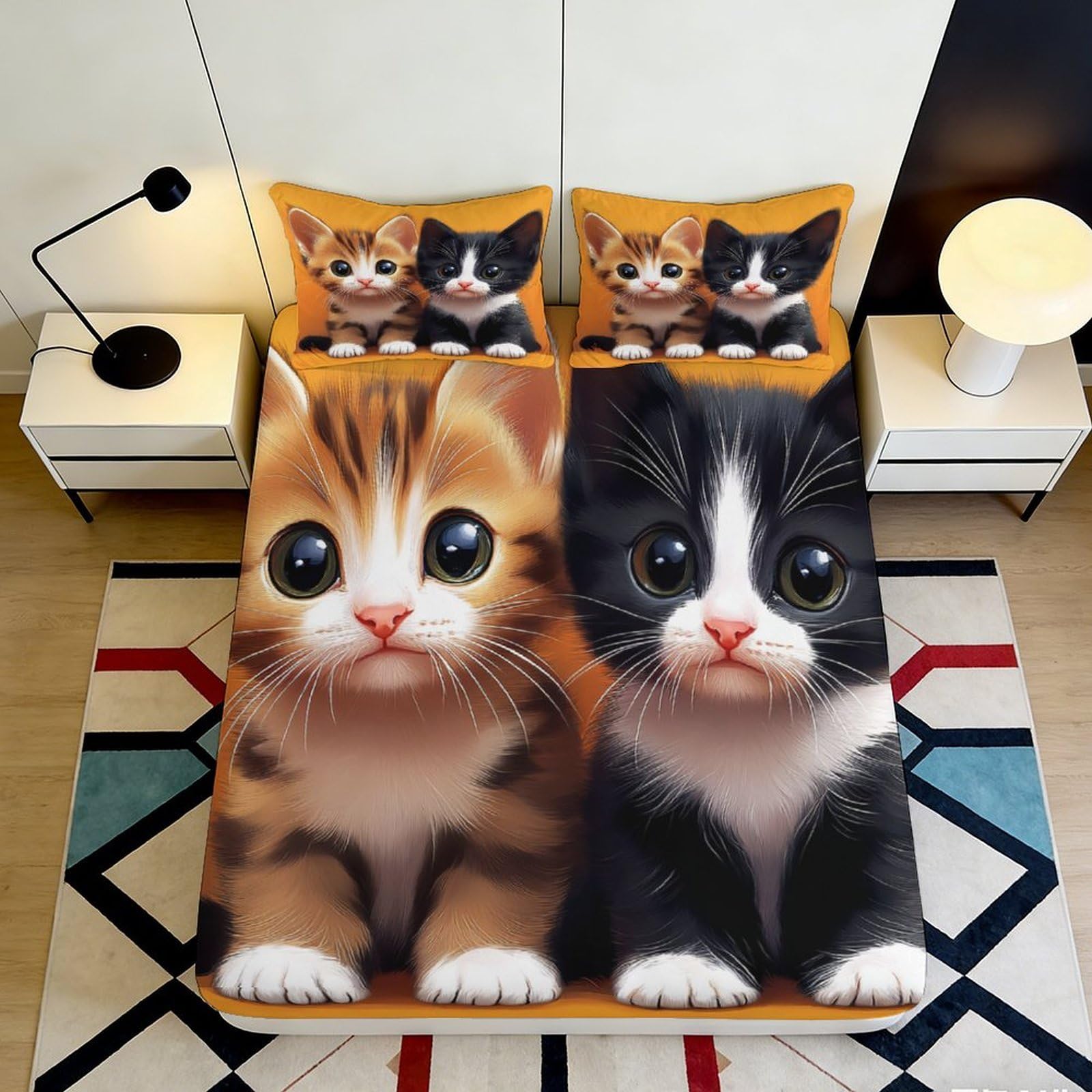 Tjiqhvmrn Style-6 3D Printed Cat Pattern Fitted Sheet Microfiber Deep Pocket Non-Slip Bedroom Bedding Cat Mattress Fitted Cover Washable For All Ages 90X200x25cm
