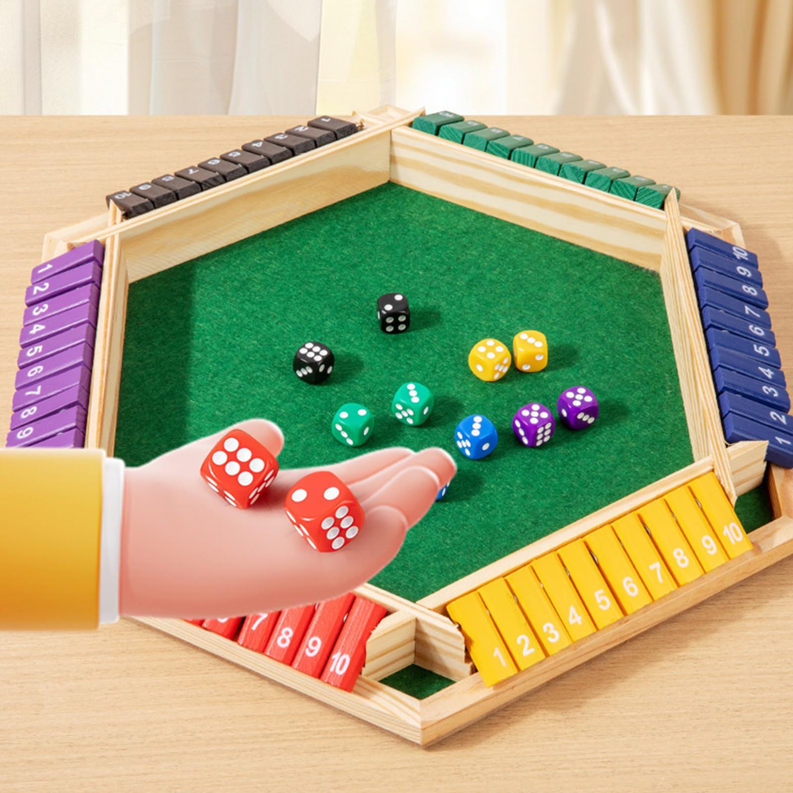 Gra Shut The Box 6 graczy, drewniana matematyka tradycyjna Pub planszowa gra w kości edukacyjna rodzina dla dzieci dorośli-Multicolor-2PCS