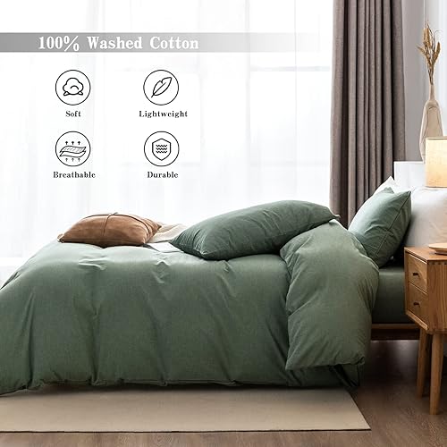 Miniatura 4 de Juego de funda de edredón tamaño King, 100% algodón lavado, 3 piezas, suave, cómodo, transpirable, elegante, ropa de cama, 1 funda de edredón y 2