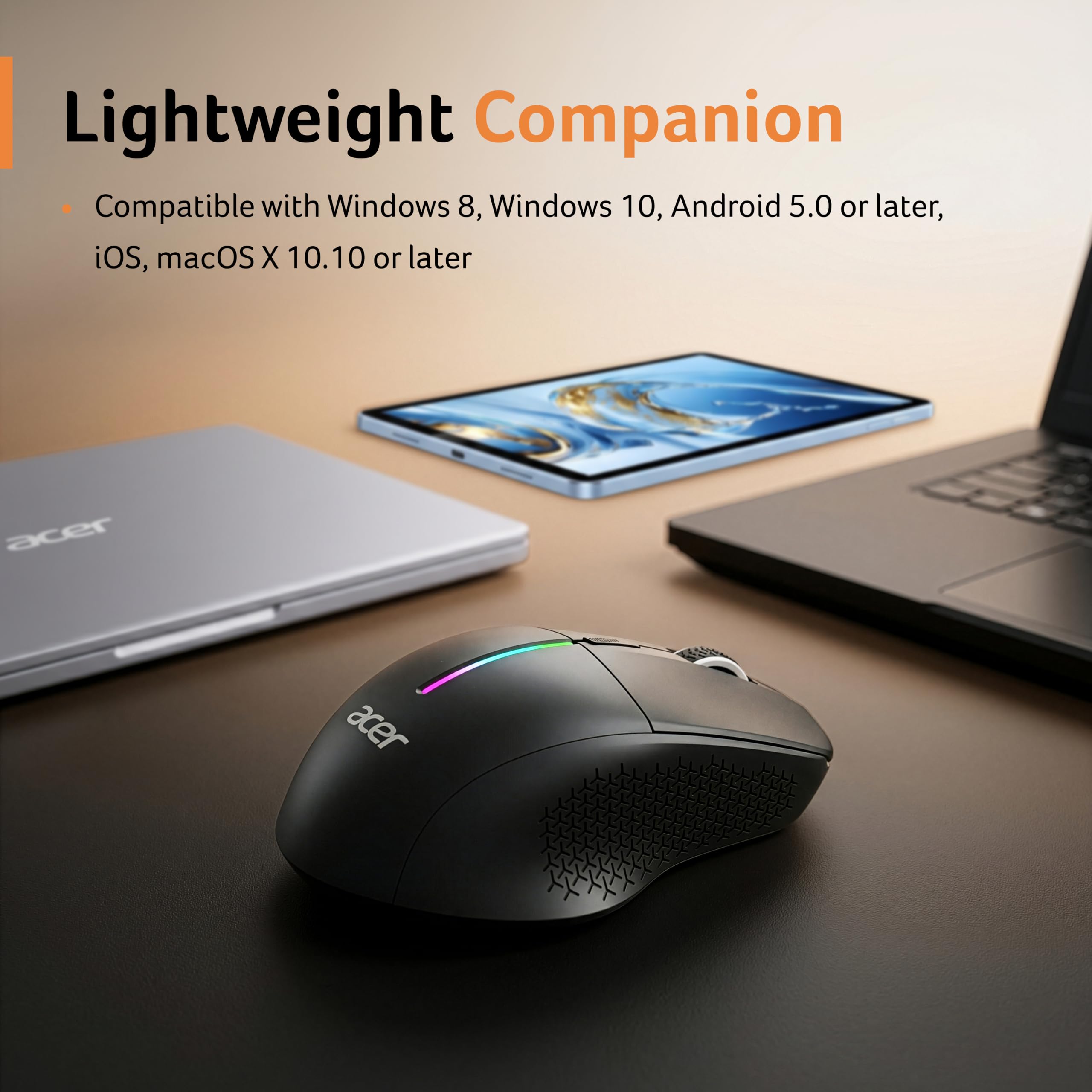 Acer Prism Dual Mode Wireless Mouse I 2.4G + Bluetooth I Silent Click I 3200 DPI (800-1200-2400-3200) I Rechargeable 500mAh I RGB LED I 6 Buttons I Lightweight 87g I Ergonomic Design for Laptop PC Mac — Amazon image 8