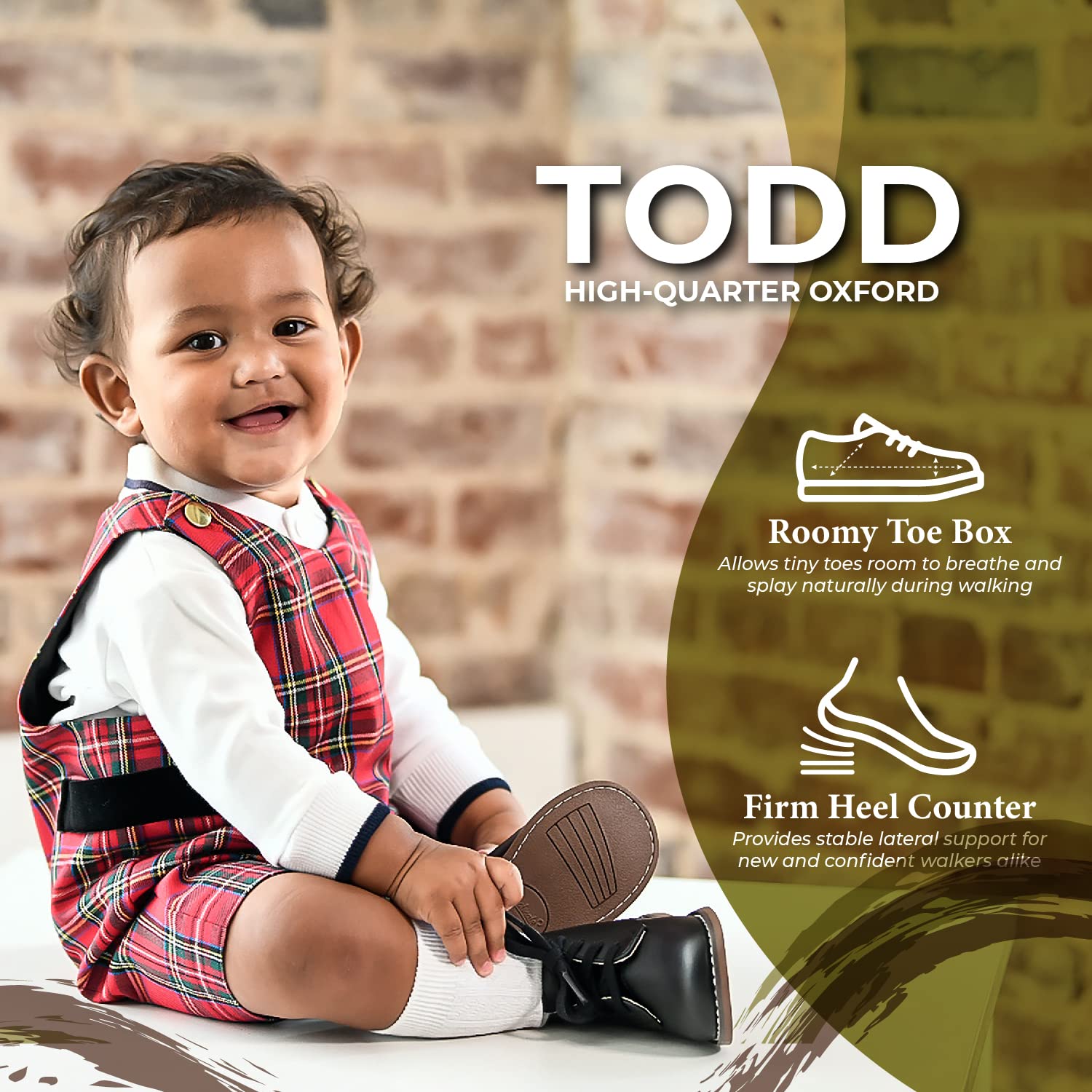 FOOTMATES Todd - Botines de cuero con cordones para niños pequeños y bebés, con puntera ancha y plantillas de ajuste personalizado, suelas que no dejan marcas, para bebés y niños pequeños, de 0 a 4