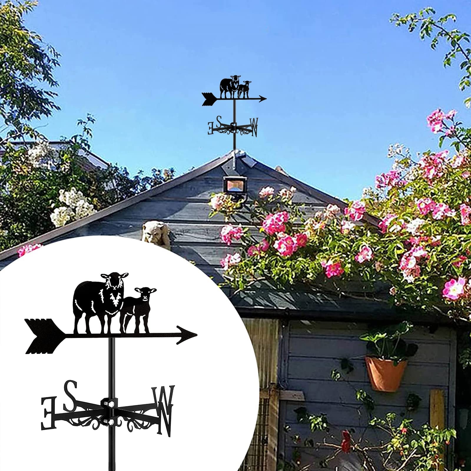 MERCU Banderuola con Indicatore di Direzione del Vento Forma di Ornamento di Pecora in Ferro,Segnavento ​Strumenti di Misurazione Decorazione da Giardino All'aperto