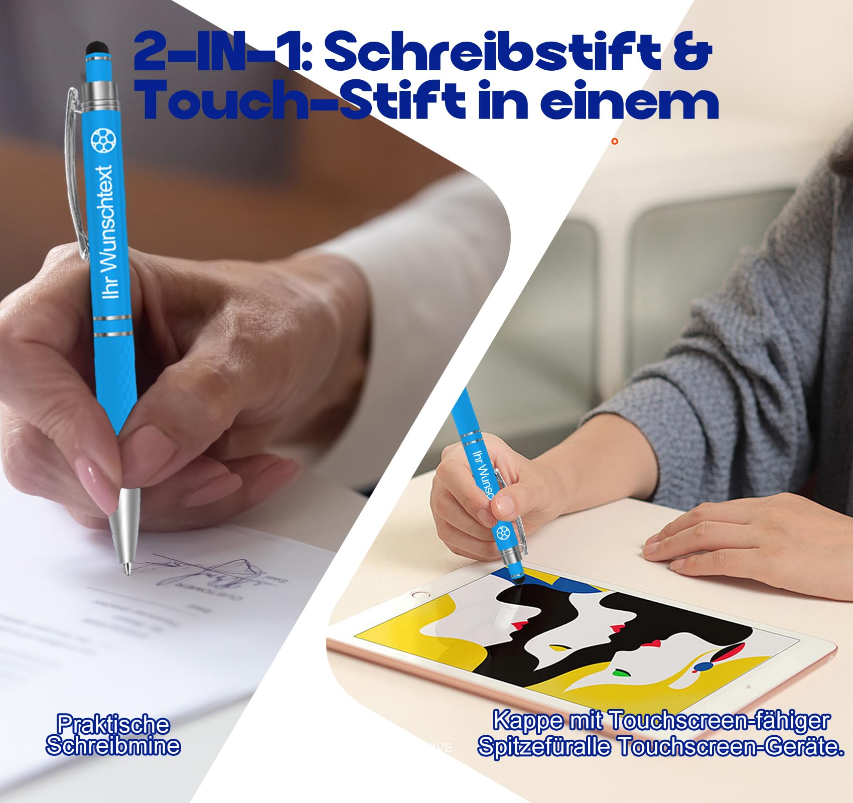 50er Personalisiert Kugelschreiber mit Gravur,Motivation Stift,Metall Druckkugelschreiber mit Touchpen,0.7mm Strichstärke,Blau Tinte,Glücks-Kuli für Prüfung Aufmunterung Genesung,Stil D