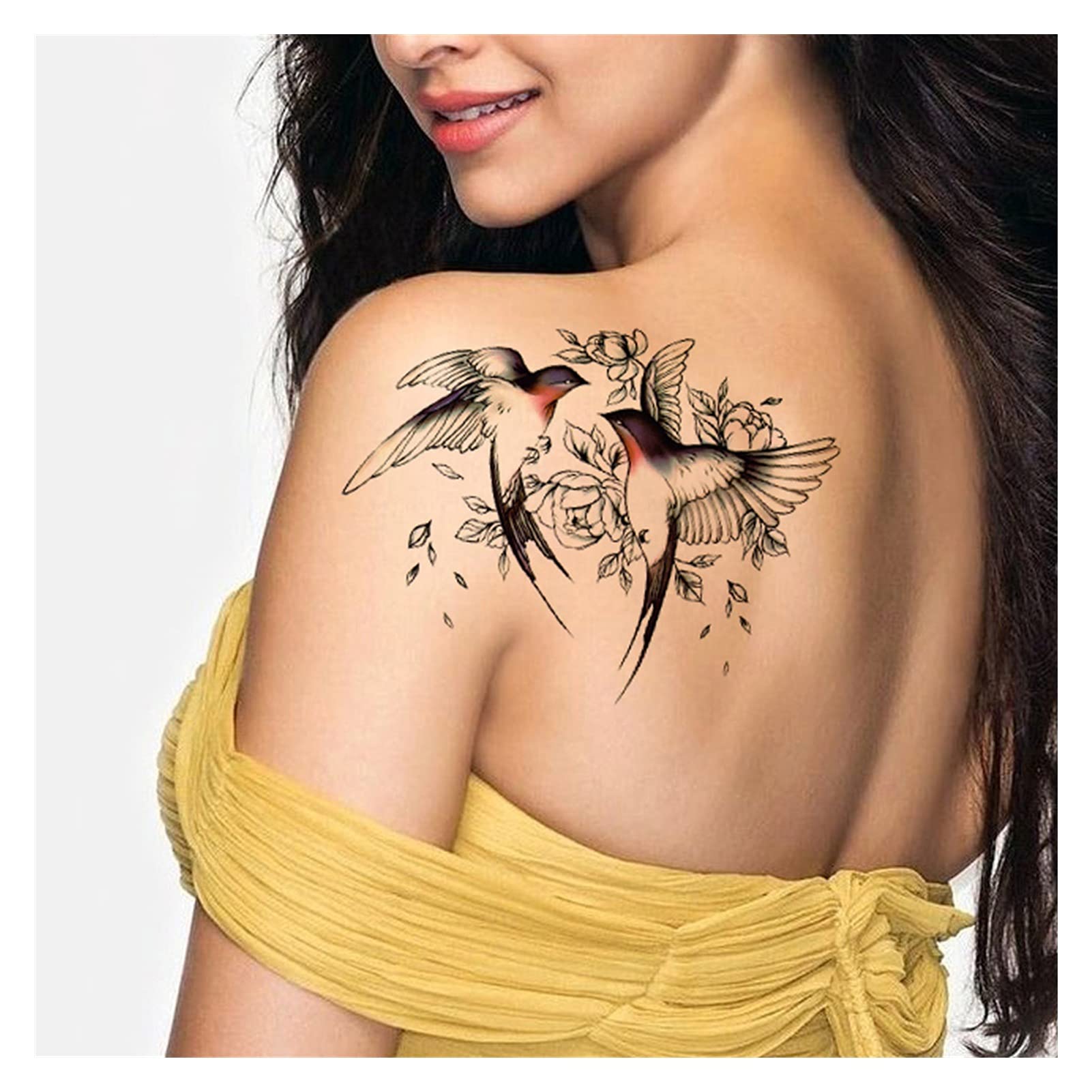 SJLS Big Flower Arm Tattoo Temporary Tattoo Sticker Sparrow/Magpie